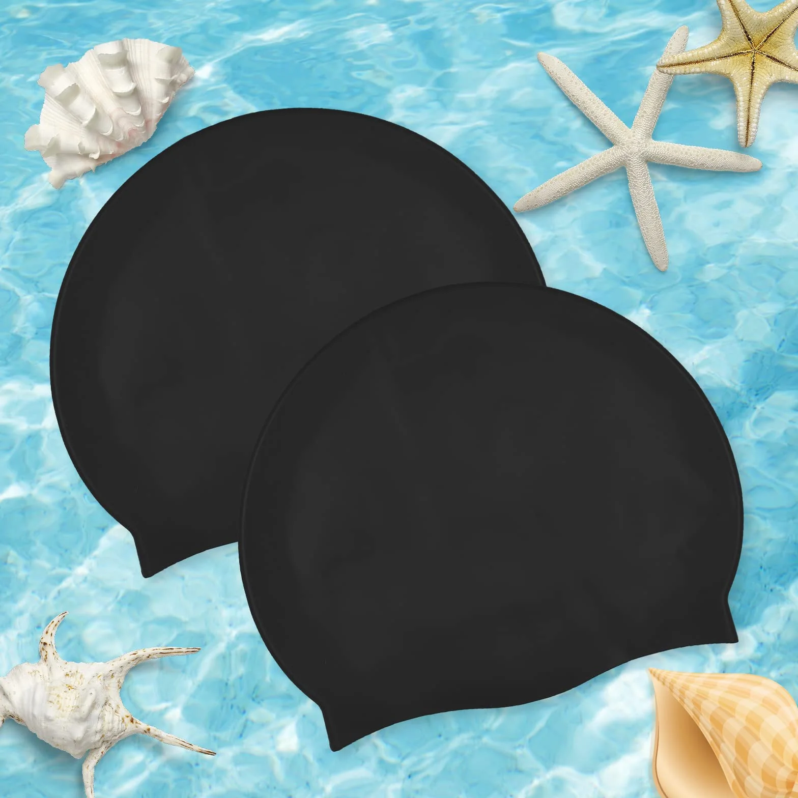 Newaner Bonnet de Bain en Silicone pour Cheveux Longs, Protection Auditive, Revêtement Ripstop, Noir