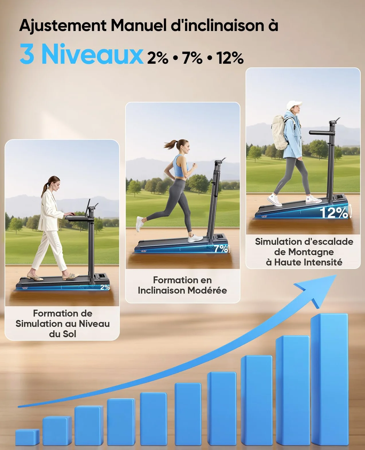 Tapis de Course Pliable Inclinable 12% 3.0HP Max 12 km/h Charge 150 kg