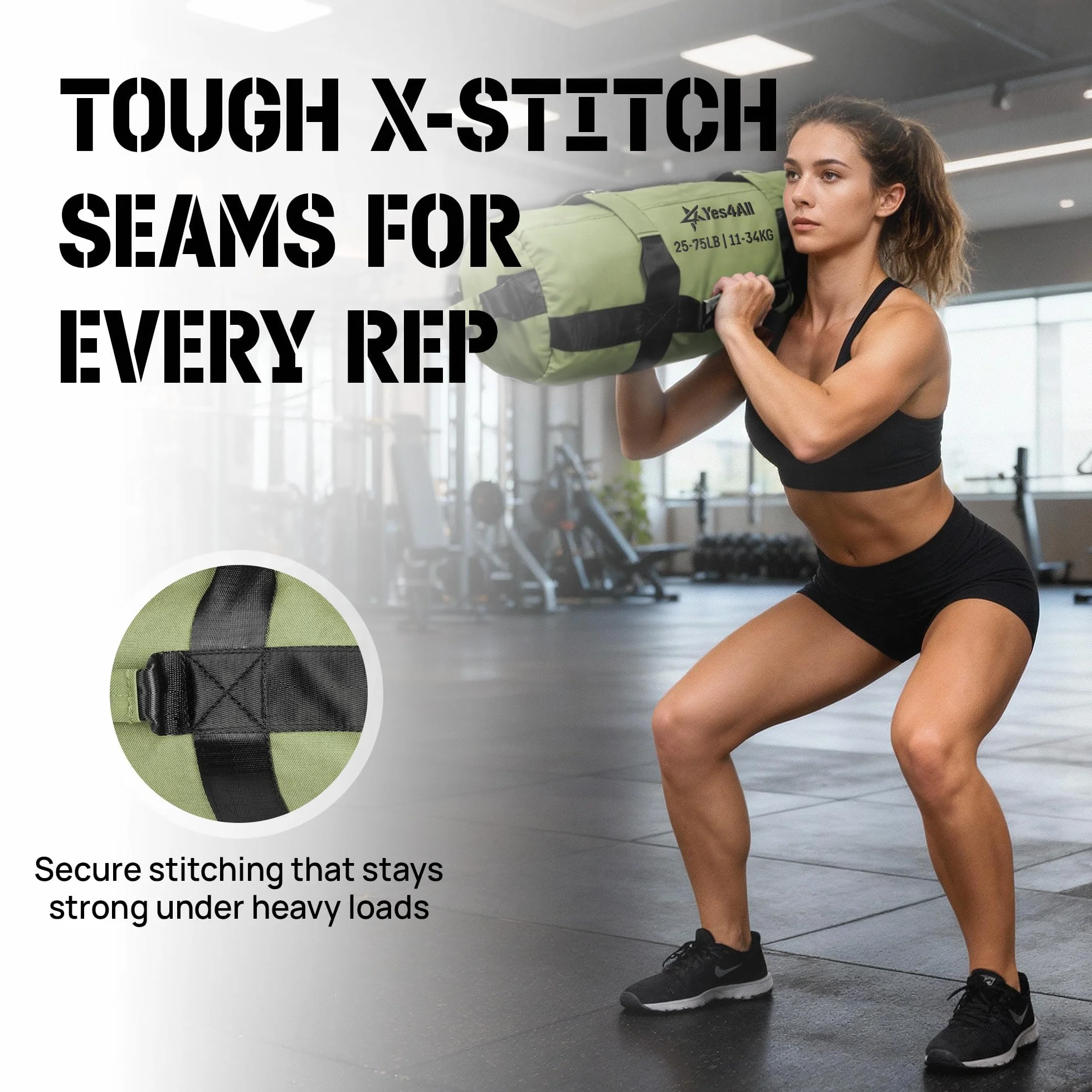 Yes4All Sac de Sable Réglable 7 poignées Power Bag Carolous 2-90 kg Non rempli pour Entraînement Fonctionnel Rucking Crossfit