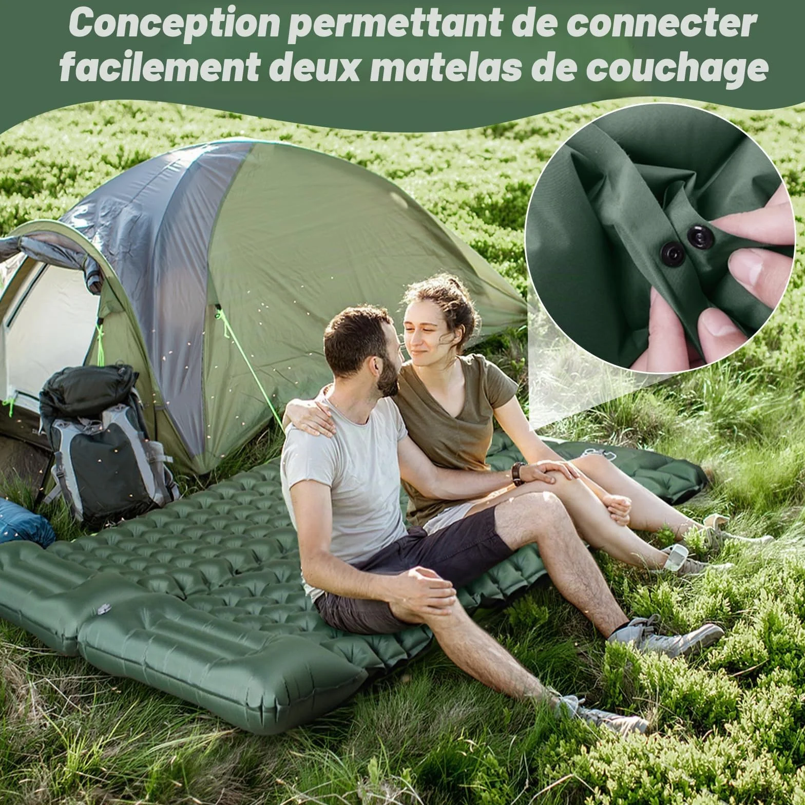 JATEKA Matelas Gonflable 1 Place Ultra Léger avec Pompe à Pied et Oreiller, Résistant à l'eau Portable Vert Militaire