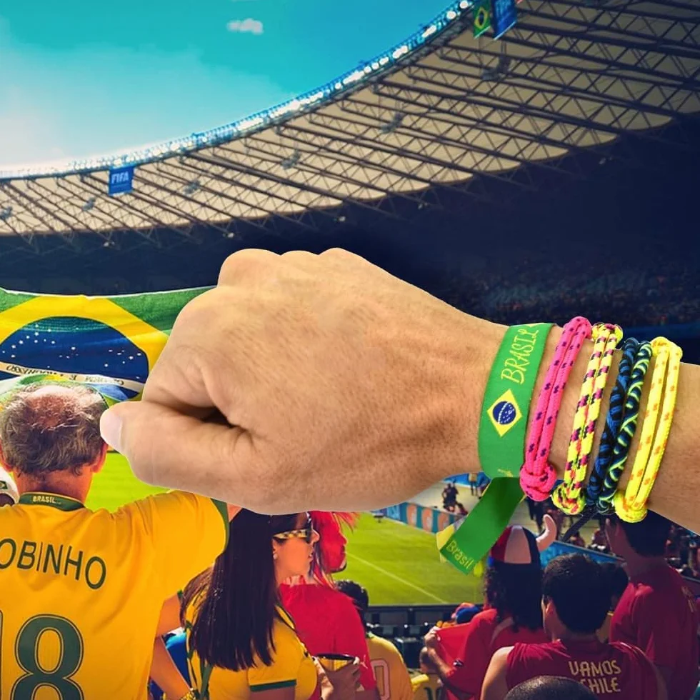 Bracelet en tissu drapeau du Brésil réglable vert-jaune