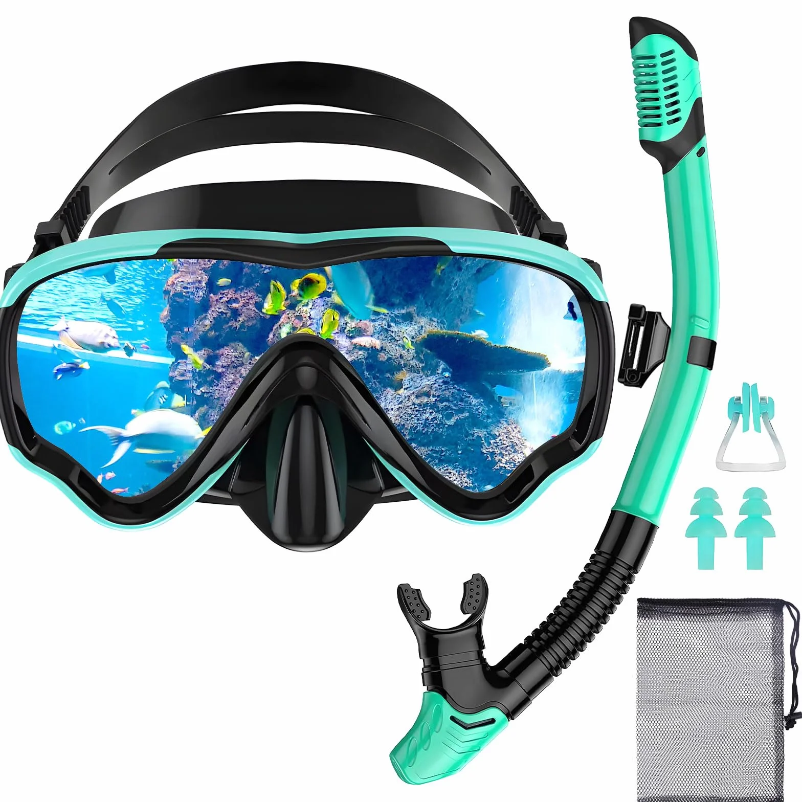 Masque de Plongée Adulte avec Tuba, Lunettes Panoramiques 180°, Vert