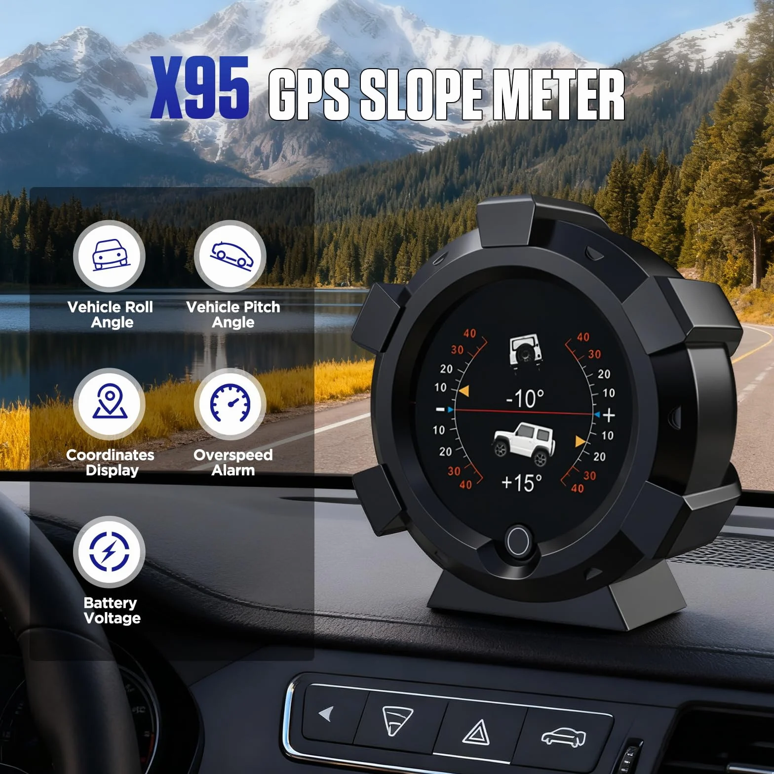 MR CARTOOL X95 GPS Speedomètre Numérique MPH Inclinomètre Jauge de Pente Affichage Tête Haute Automobile