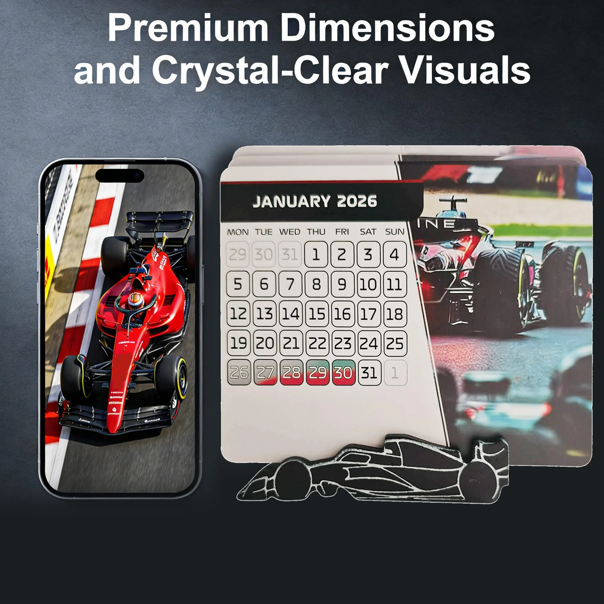 Calendrier de course F1 2026 - 18 x 14 cm - Grand calendrier de course pour le bureau