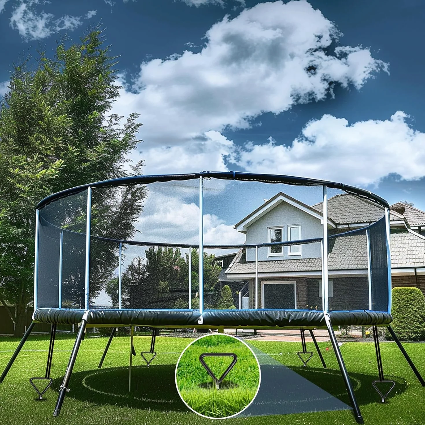 Lot de 4 piquets d'ancrage au sol pour trampoline Heavy Duty à visser avec sangles
