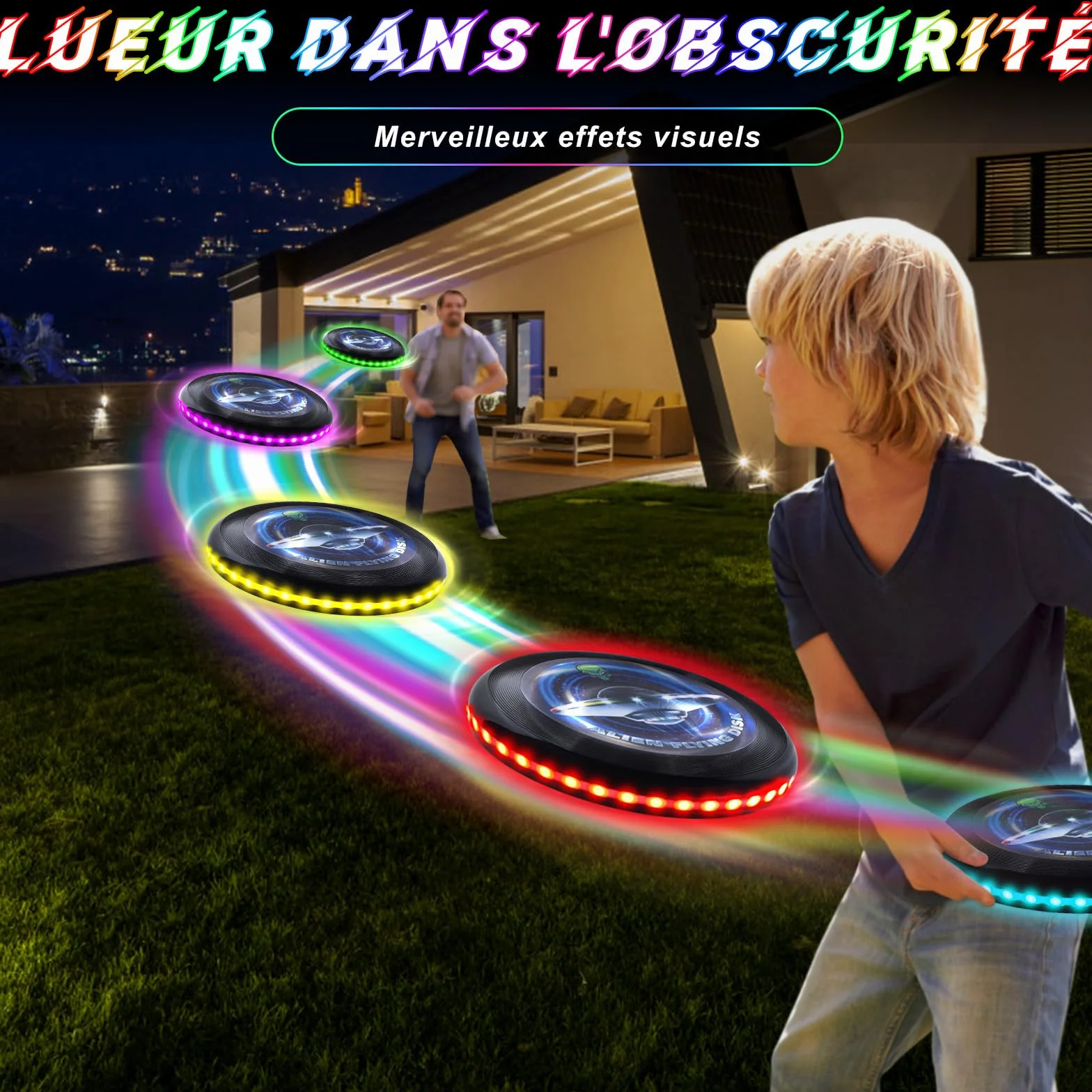 Frisbee Lumineux LED 12 Effets Lumineux Réutilisable Compétition Funsport Adultes Enfants Plage
