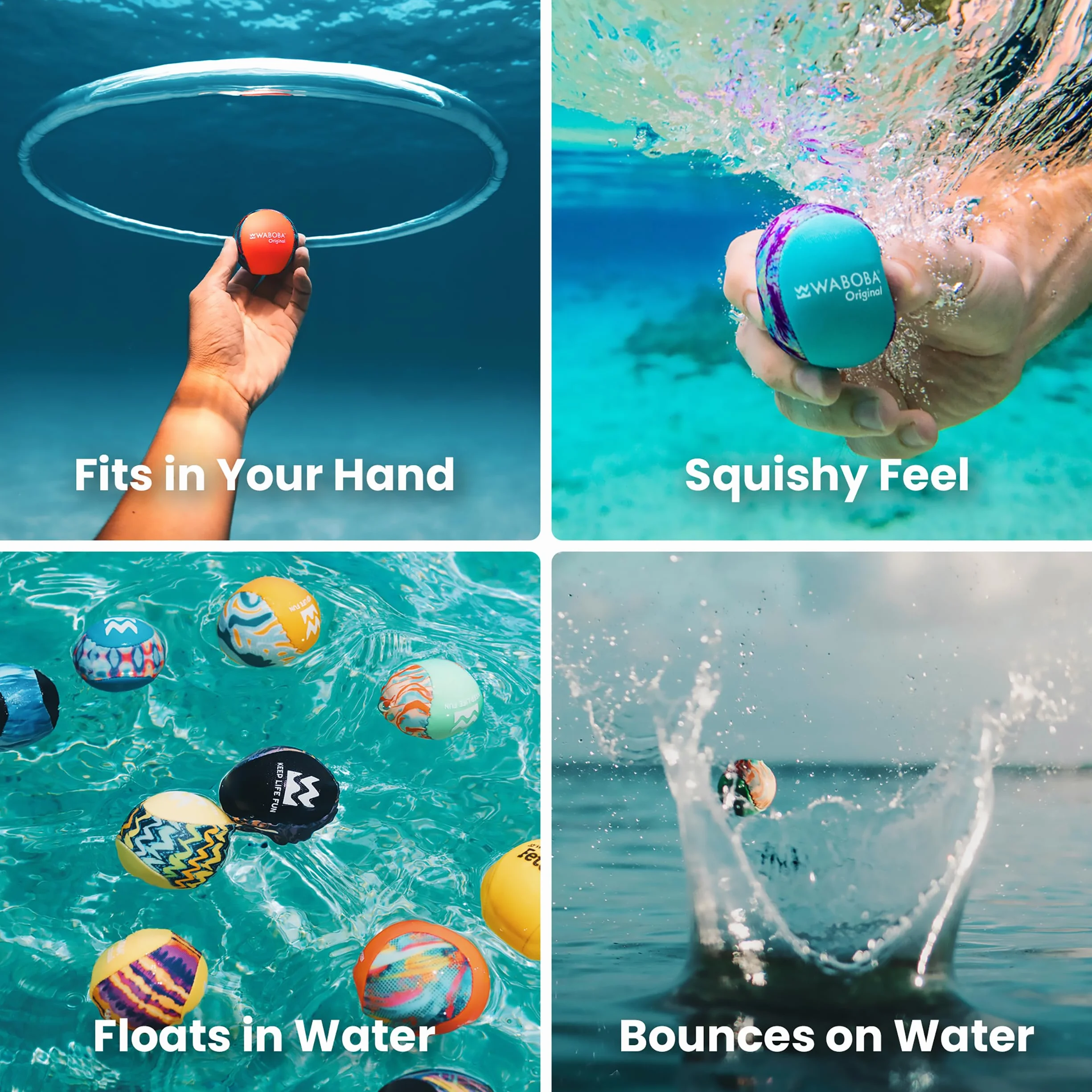 Waboba Original Water Bouncing Ball - Waterproof Beach Toys, Pool Games - Purple Geometric
