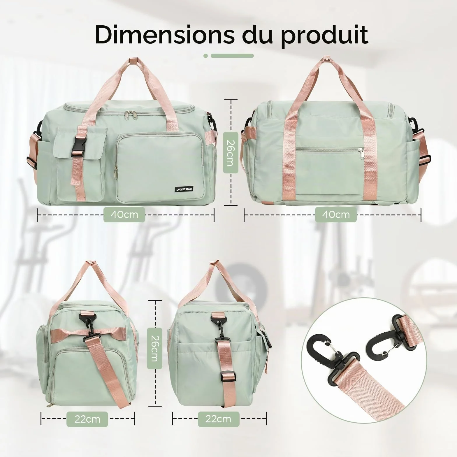 Sac de Sport Homme Femme 42L Grande Capacité Tissu Oxford Imperméable 3-en-1 Compartiments Multiples Voyage