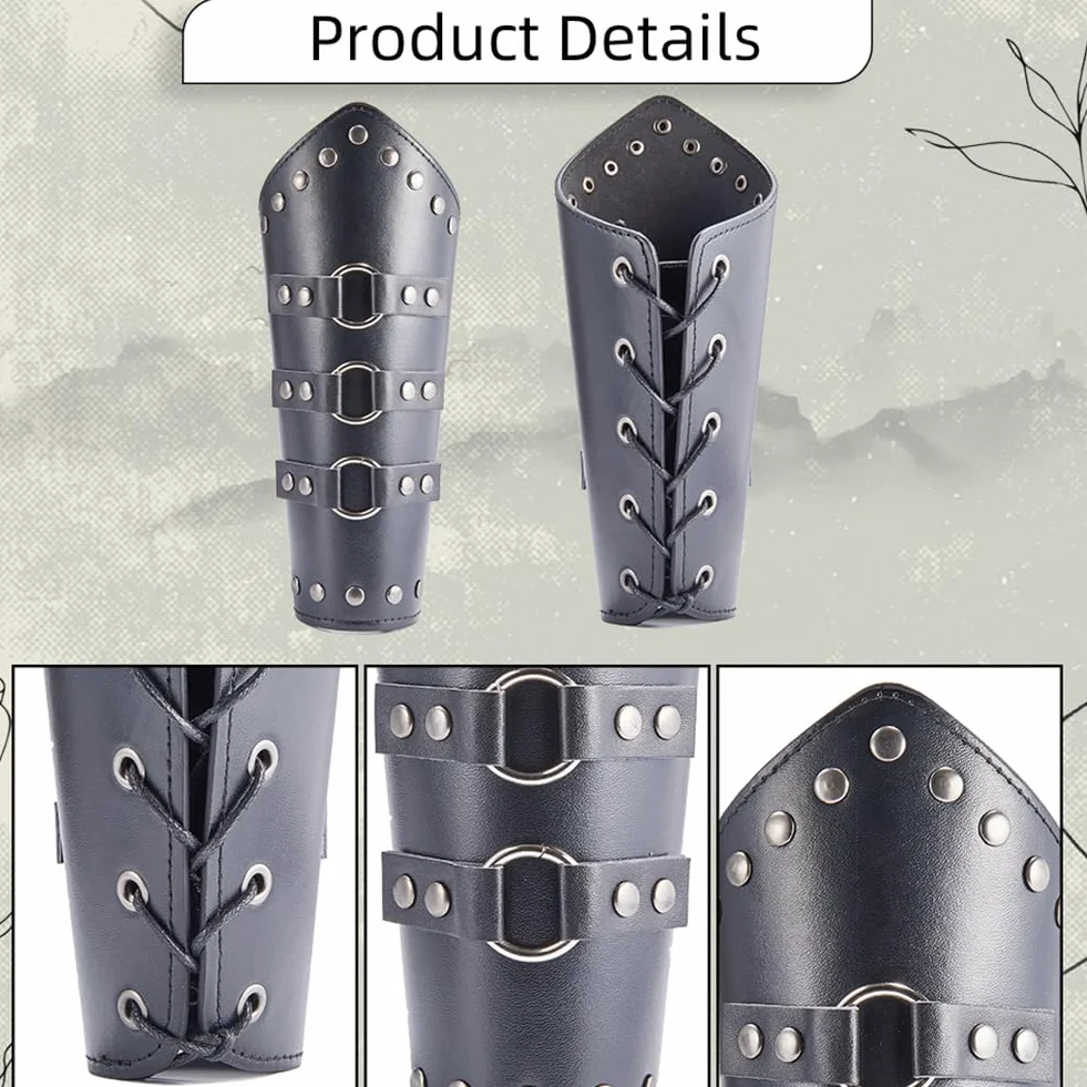 GORGECRAFT Viking Protège-Poignets Cuir Gauntlet Bracelet Médiéval Brassards Réglable Faux Bras Garde Poignet