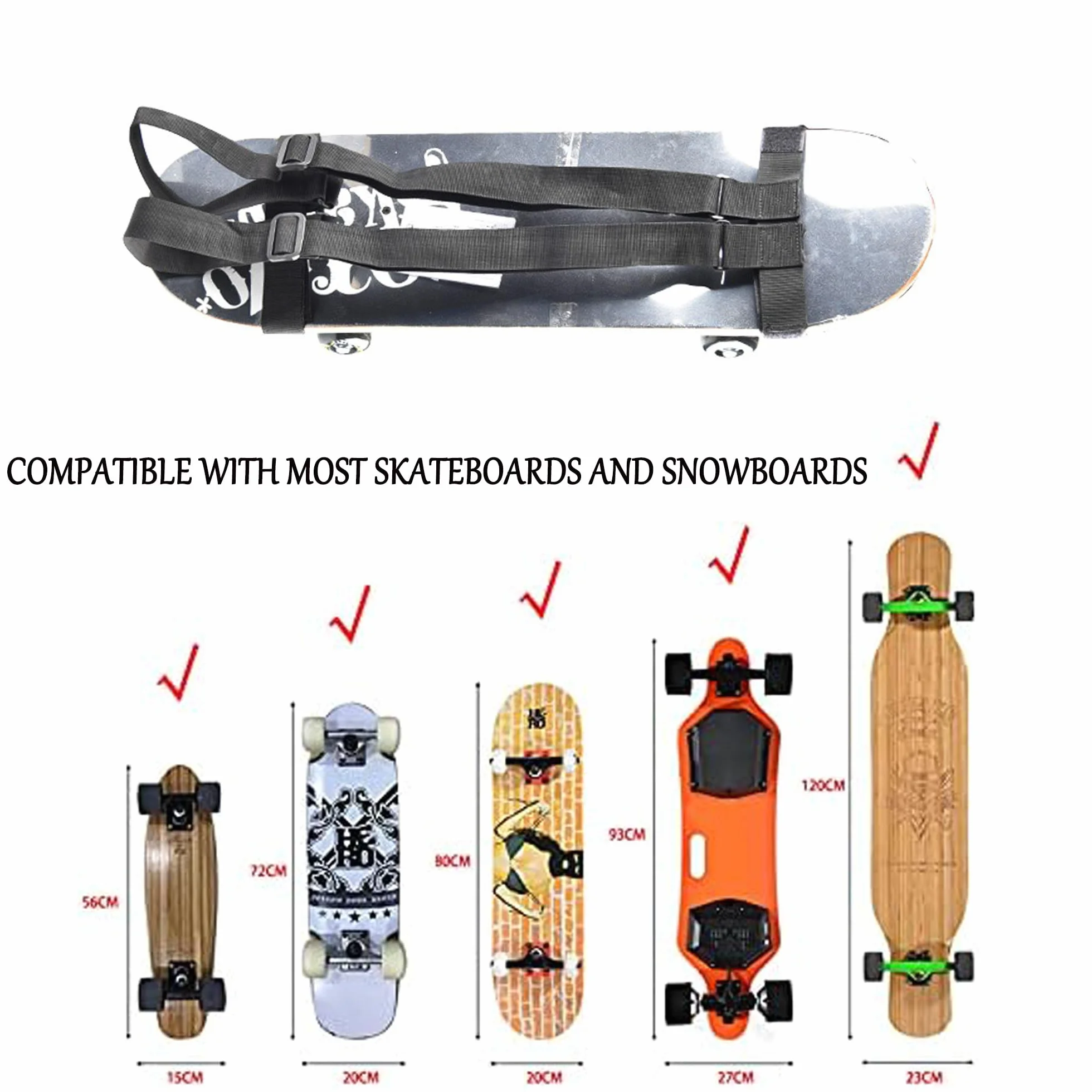 Sac à Dos pour Skateboard Réglable Étanche 79-138 cm Longboard Porte-épaule Universel