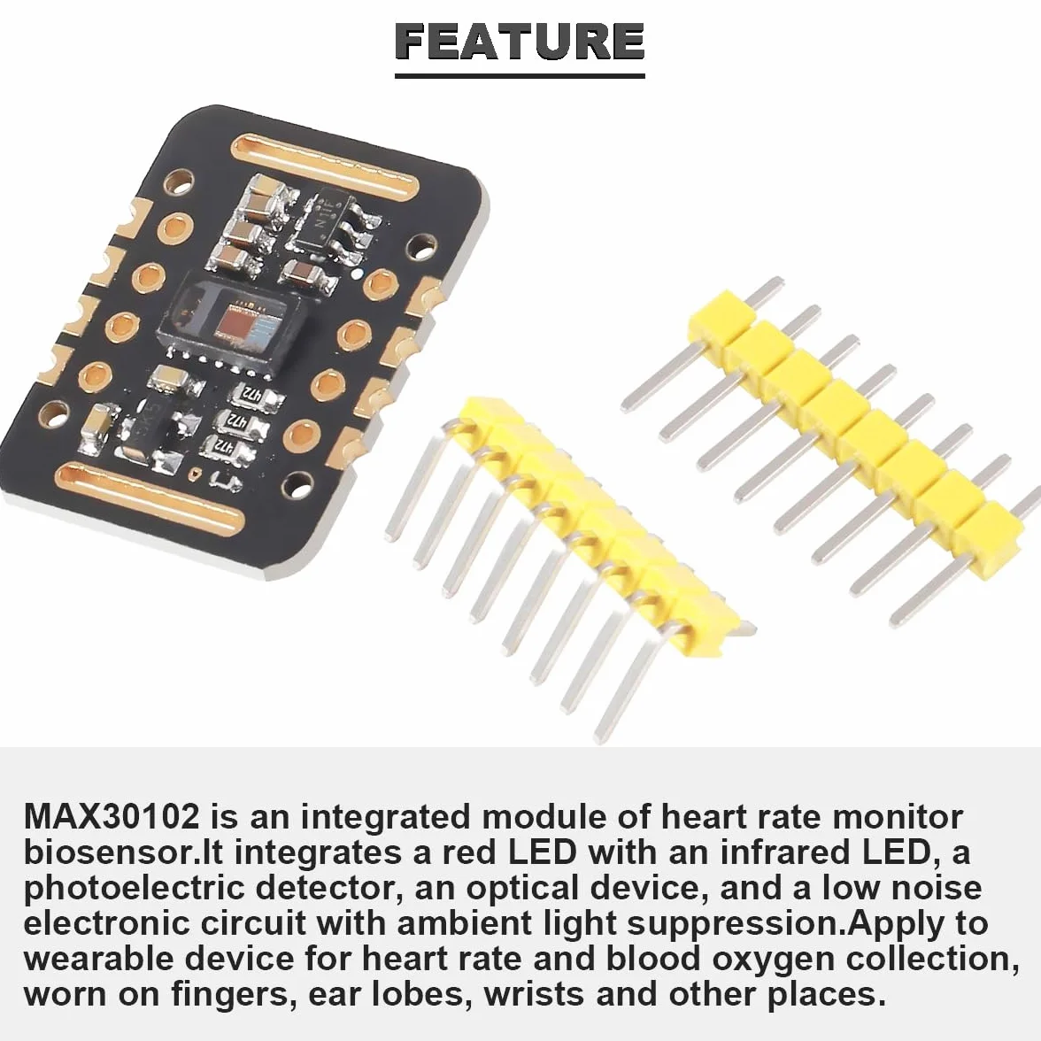 MAX30102 Module de capteur de fréquence cardiaque avec câble, pack de 4