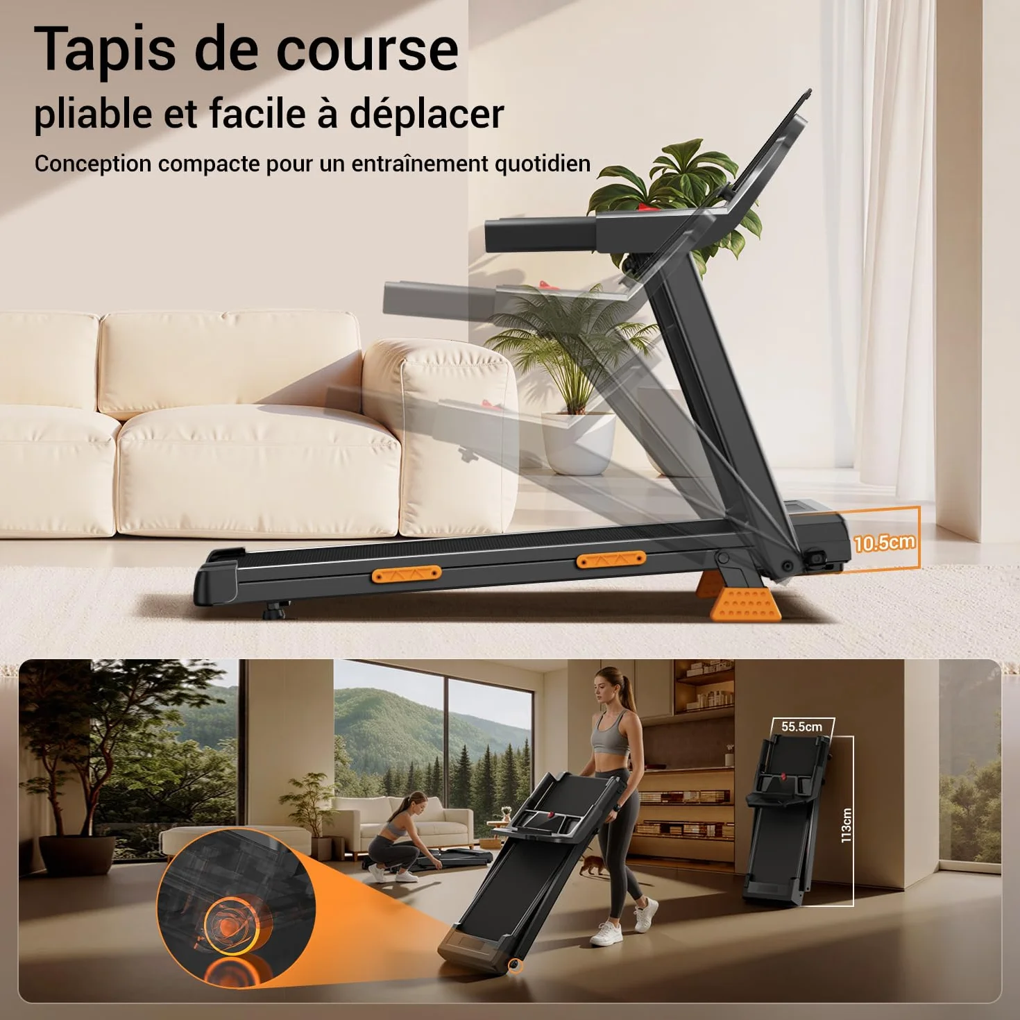 LONTEK Tapis de Course Pliable Inclinable 15% 12KM/H avec Moteur 3,0 CV Charge Max. 136KG