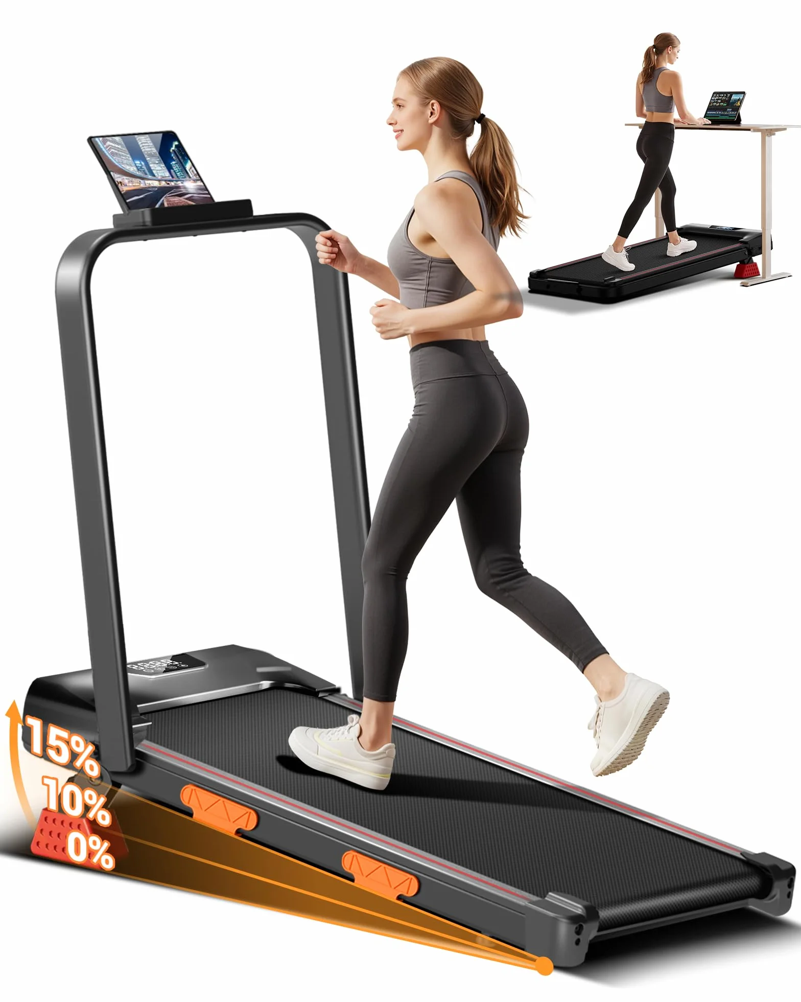 LONTEK Tapis de Course Pliable Inclinable 15%, 10KM/H, 2.5HP, Charge Max 136KG