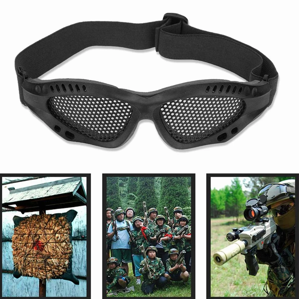 Lunettes de Protection en Maille Métallique Airsoft avec Sangle Réglable