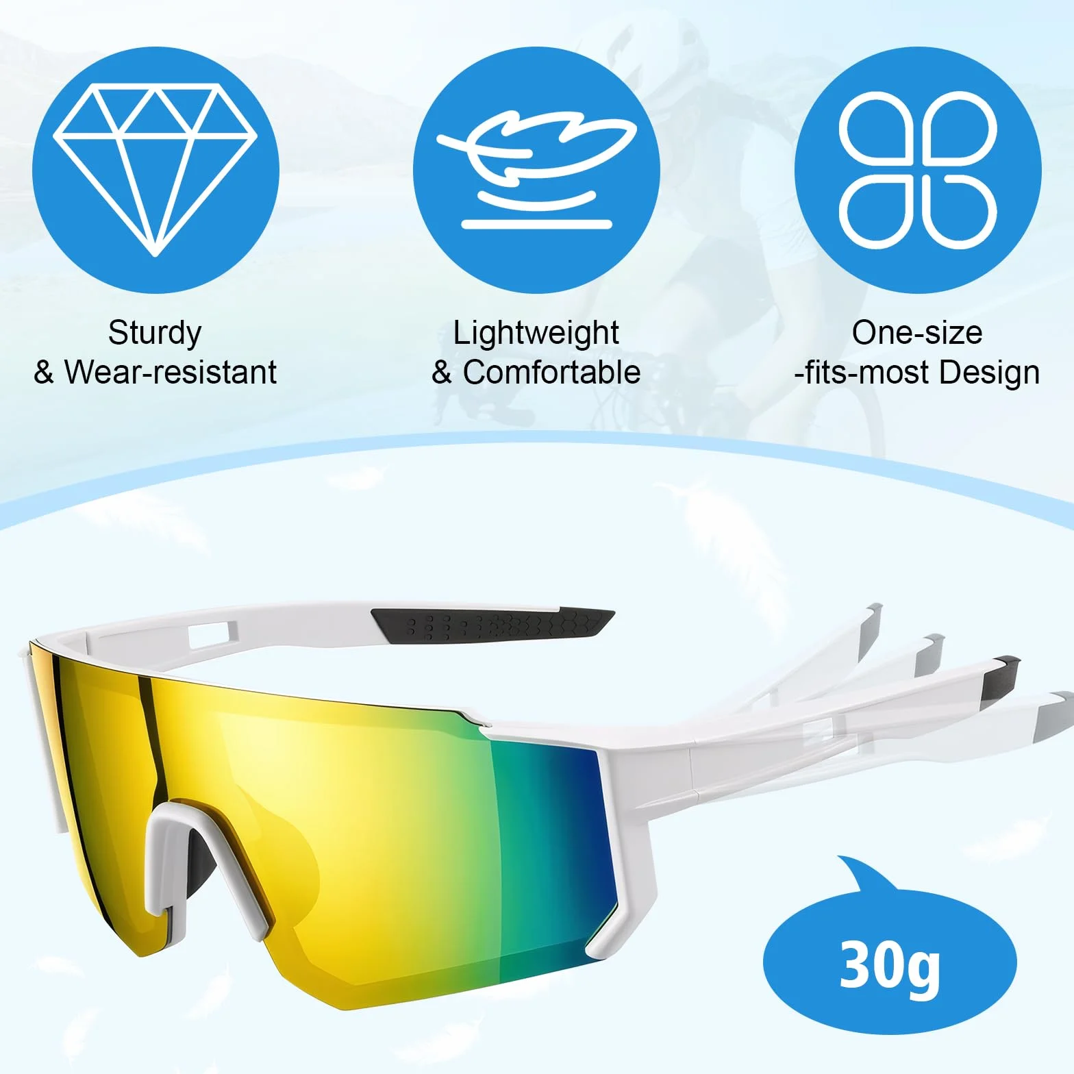 Lunettes de Cyclisme UV400 Protection Running Homme Femme, Ultra-Léger Lot de 3 avec Plaquettes Nasales Réglables