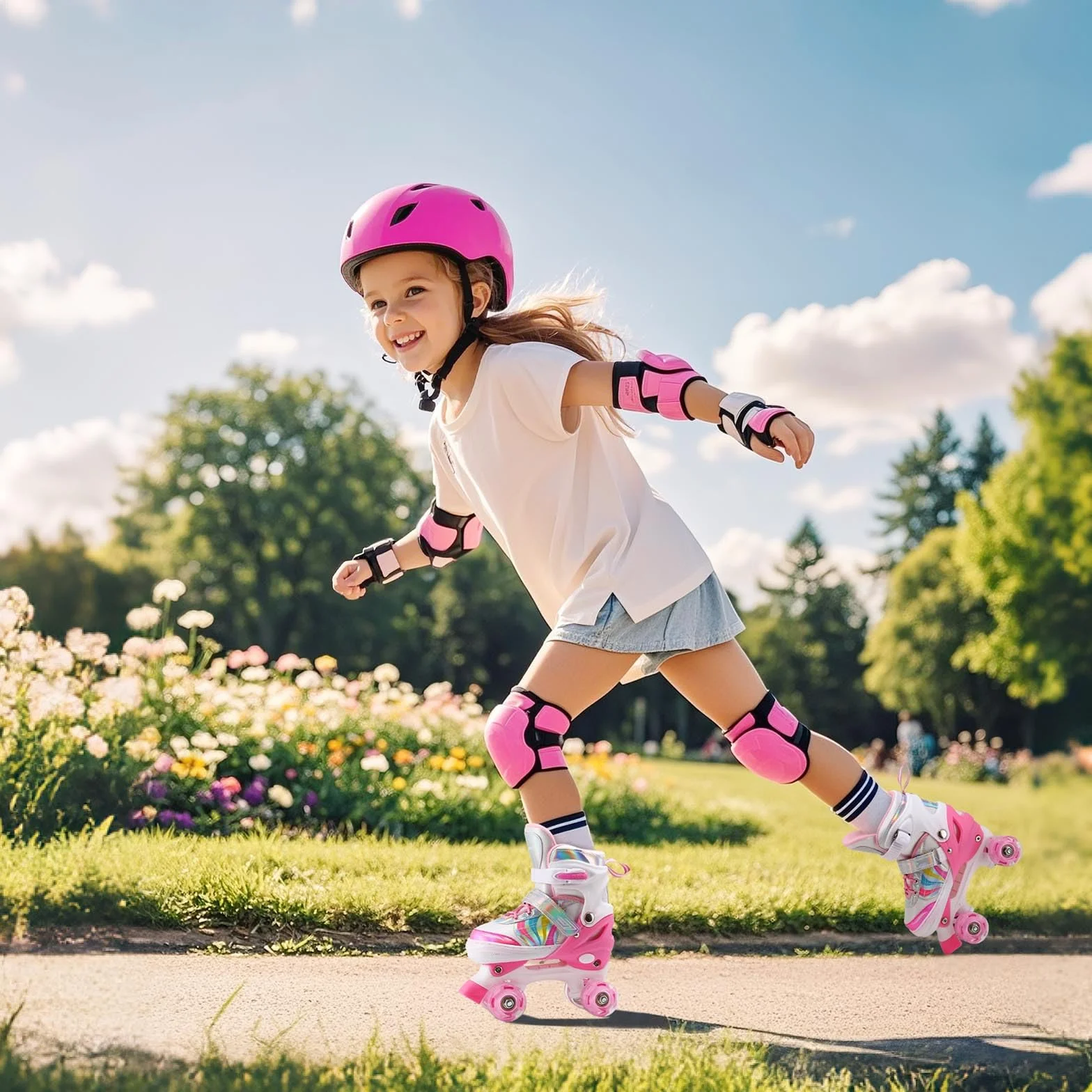 Roller Enfant Fille Patin à Roulettes Quad Taille Réglable Roues Lumineuses
