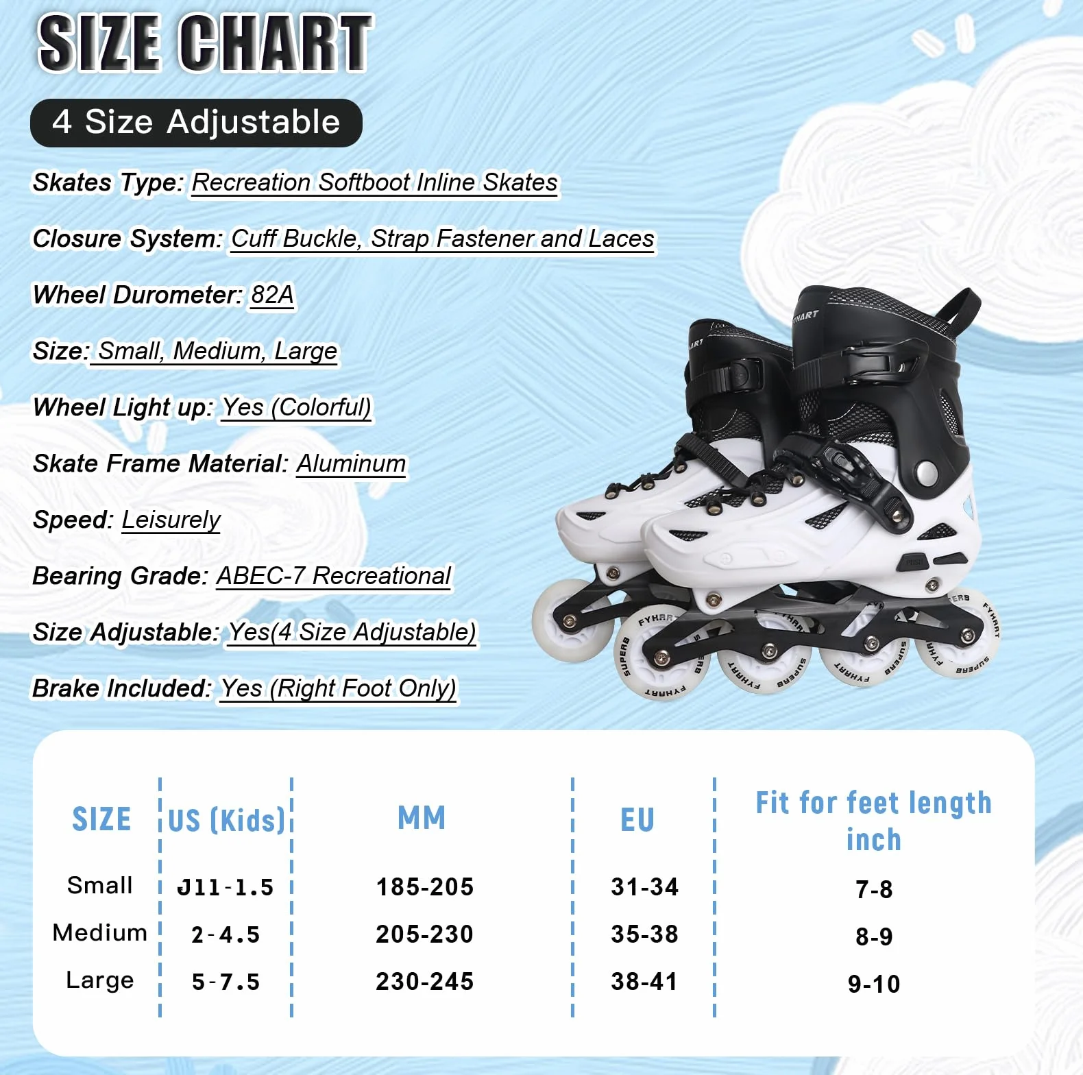 Patins à Roues alignées Ajustables pour Enfant Garçons Filles Débutants Roller Extérieur Intérieur