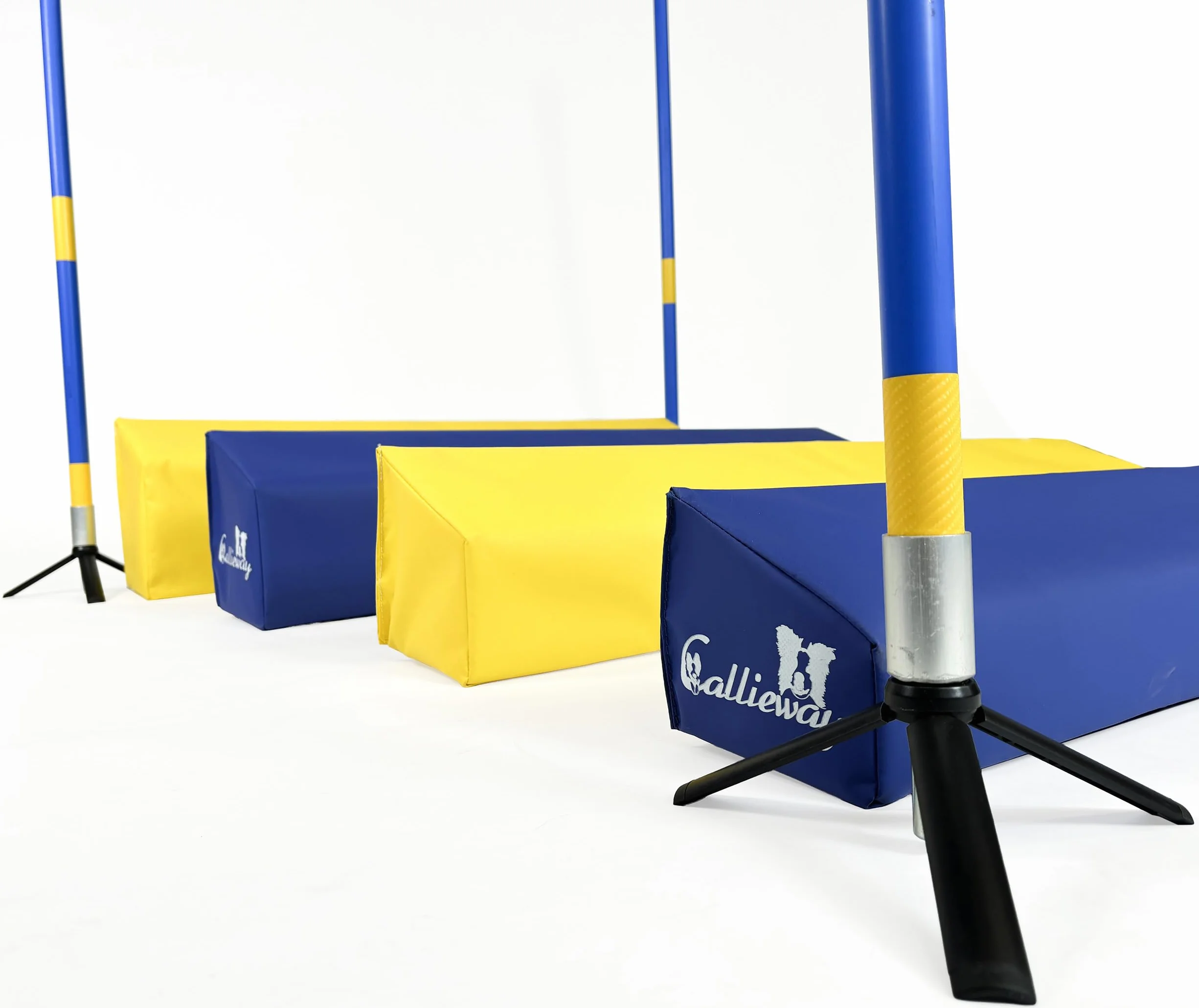 Callieway Agility Saut en Longueur Soft – Noyau en Mousse, 4 Jalons, Sac de Transport, CNEAC+FCI (Bleu-Jaune)