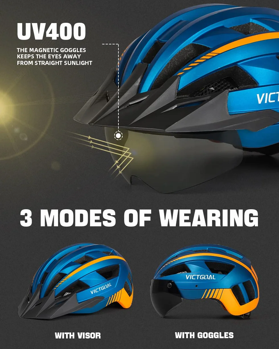 VICTGOAL Casque Velo Homme VTT Montagne avec Visière Magnétique Amovible et éclairage LED