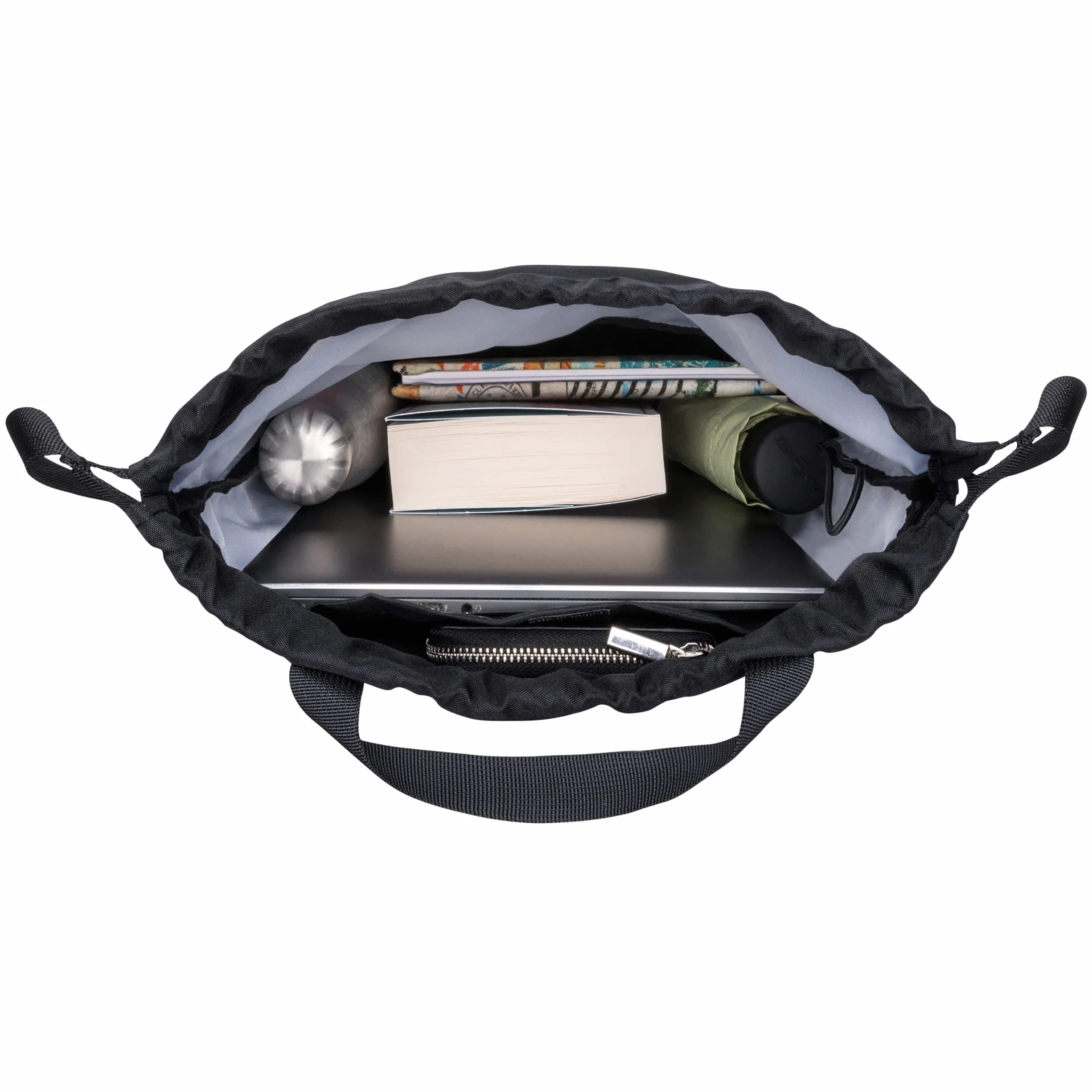 LARKSON No 7 Sac à Cordon Femme Homme Noir Sac de Sport avec Poche Intérieure Matériau Recyclé