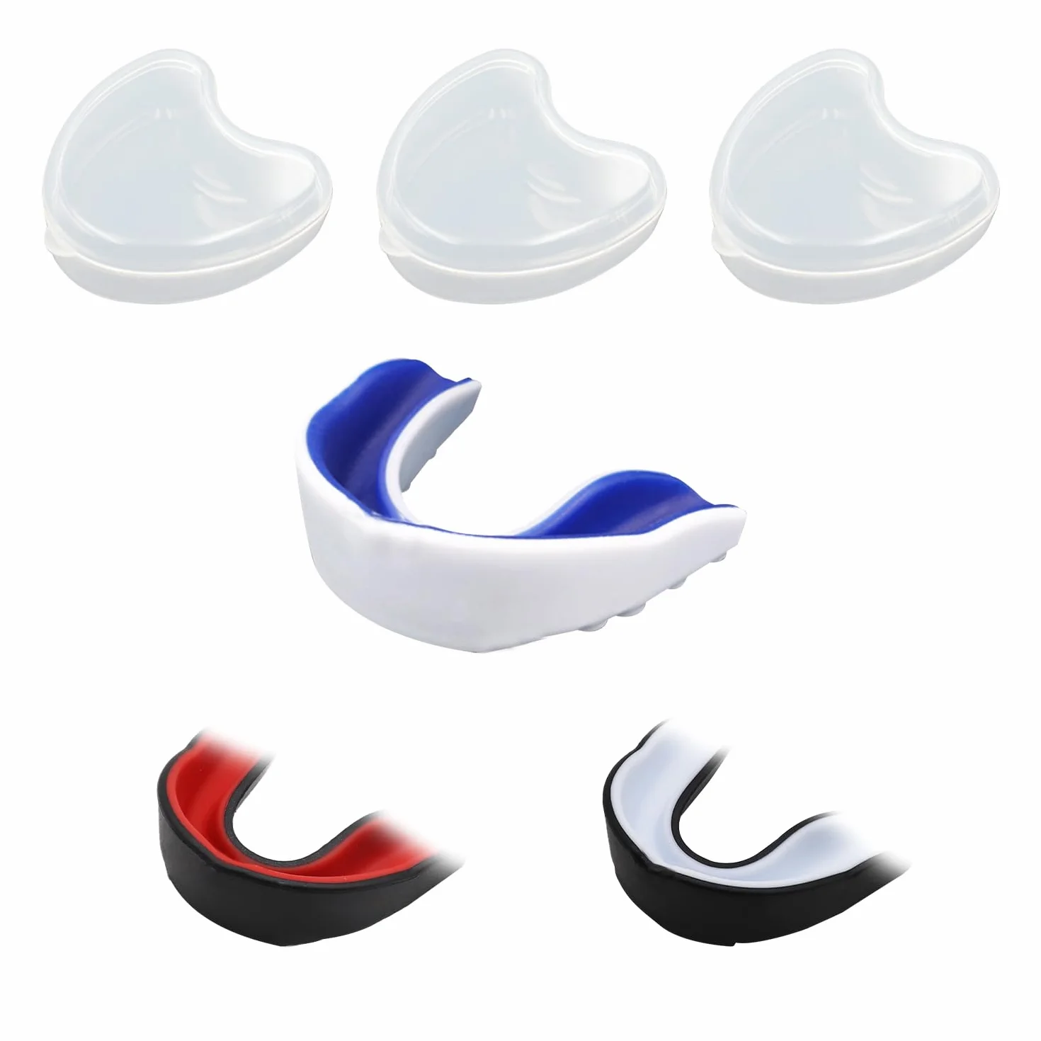 Protège Dents Sport Enfant Moulable Bouclier de Gomme avec Étui Portable Transparent 3 Pièces