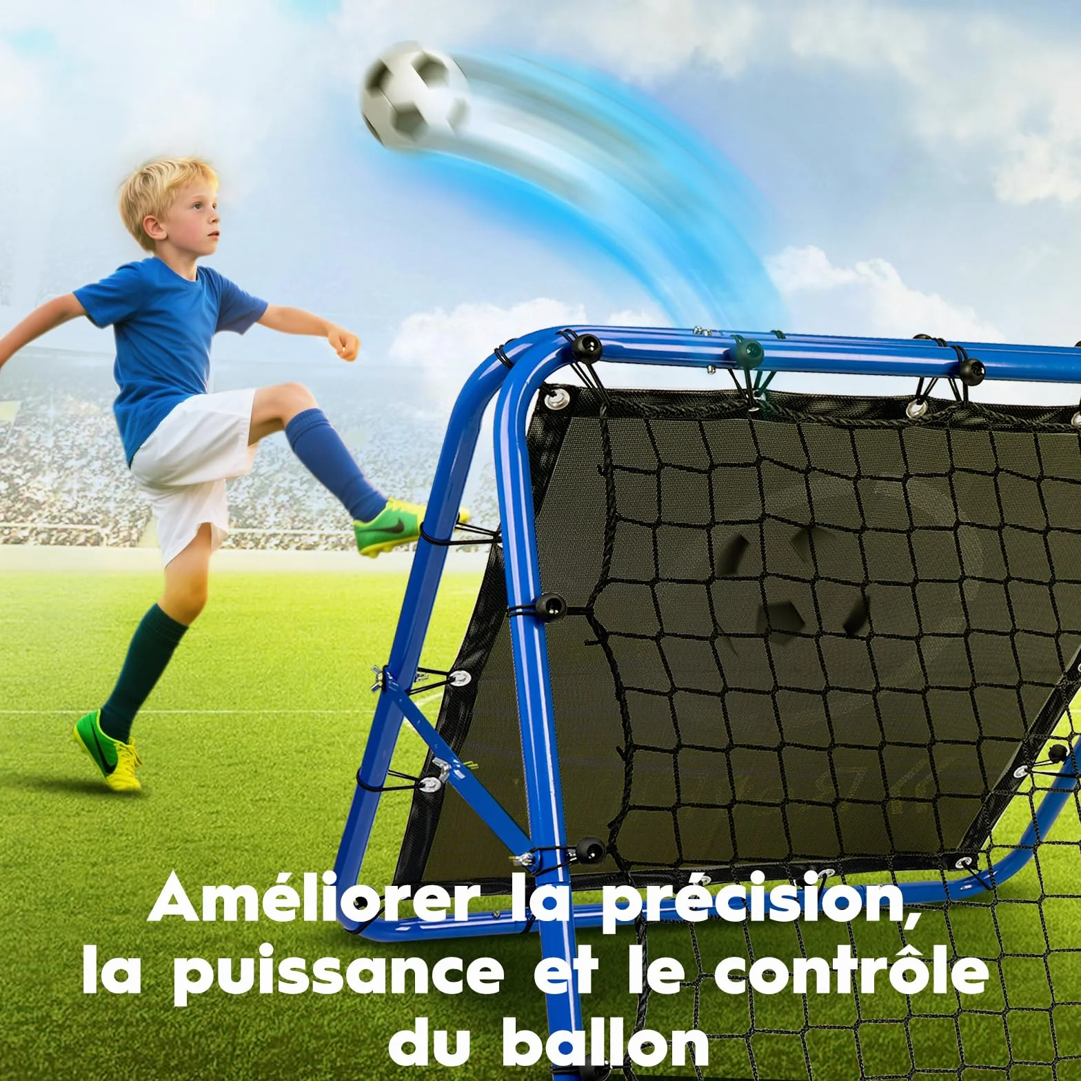 Filet de rebond football réglable double face avec cible acier robuste 80/100/120 cm
