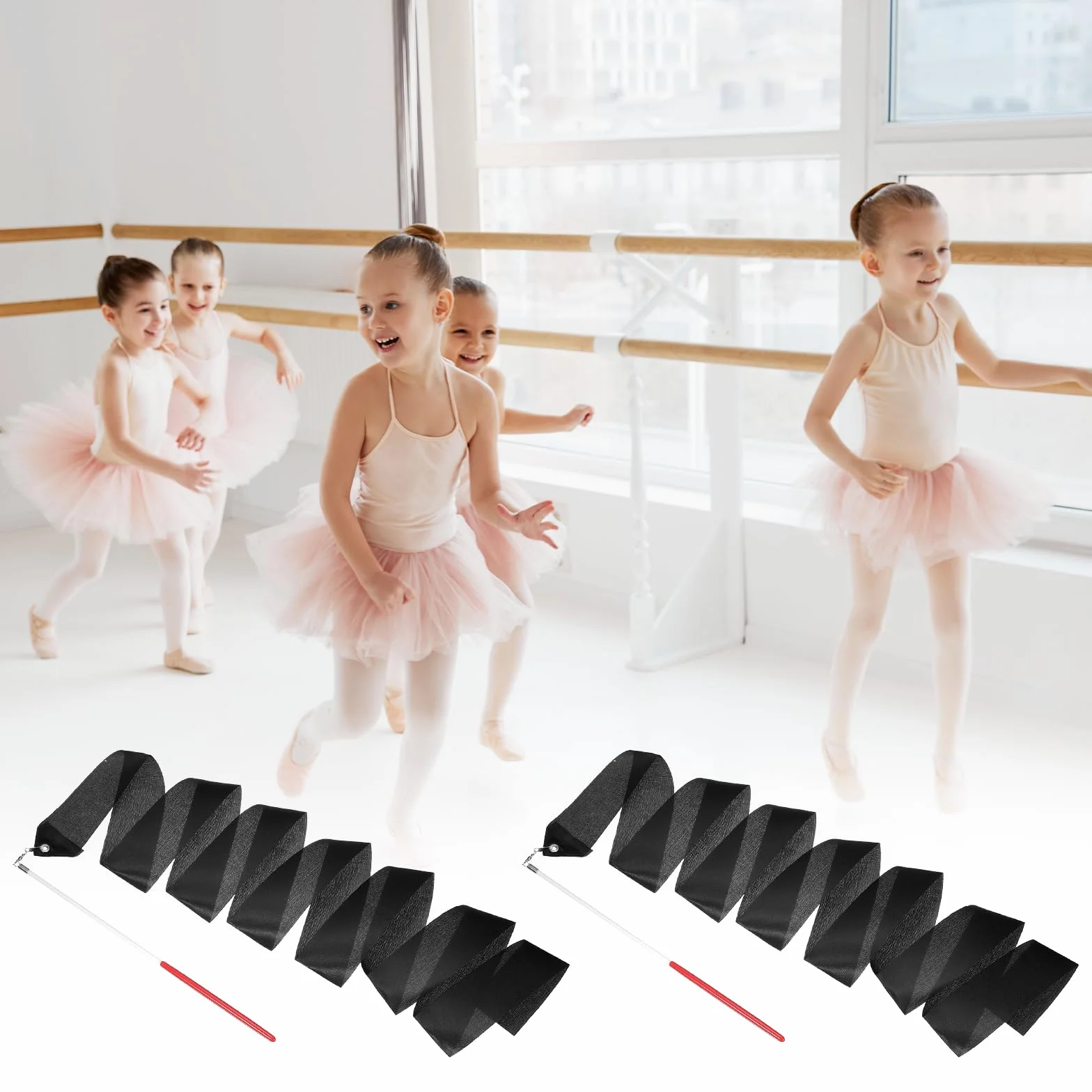 QUARKZMAN 2 Pcs Rubans De Danse Gymnastique Rythmique 78.7" Streamers pour Danseurs, Noir