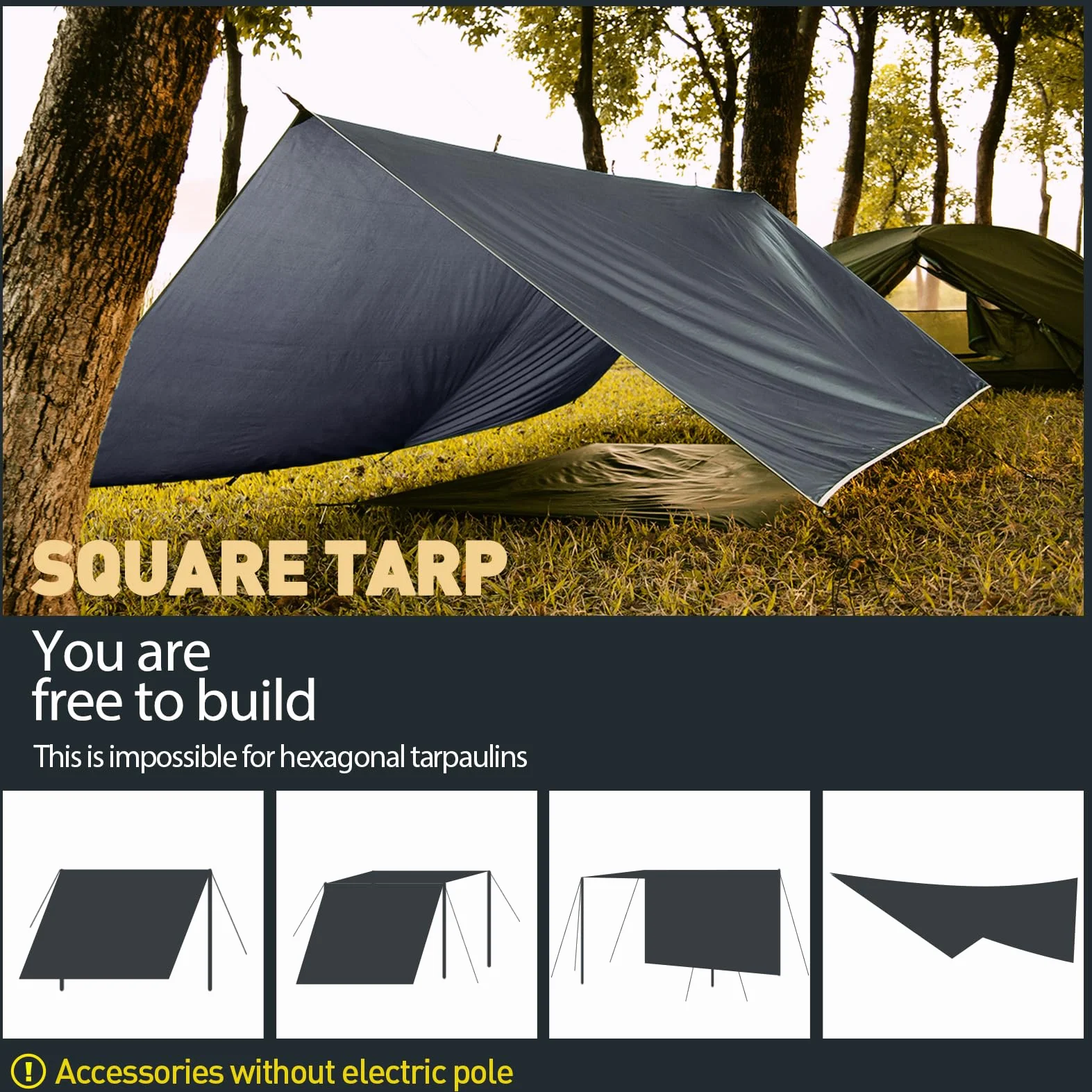 Bâche Anti-Pluie Imperméable Anti-UV 3x3M 3x5M Camping Toile de Tente
