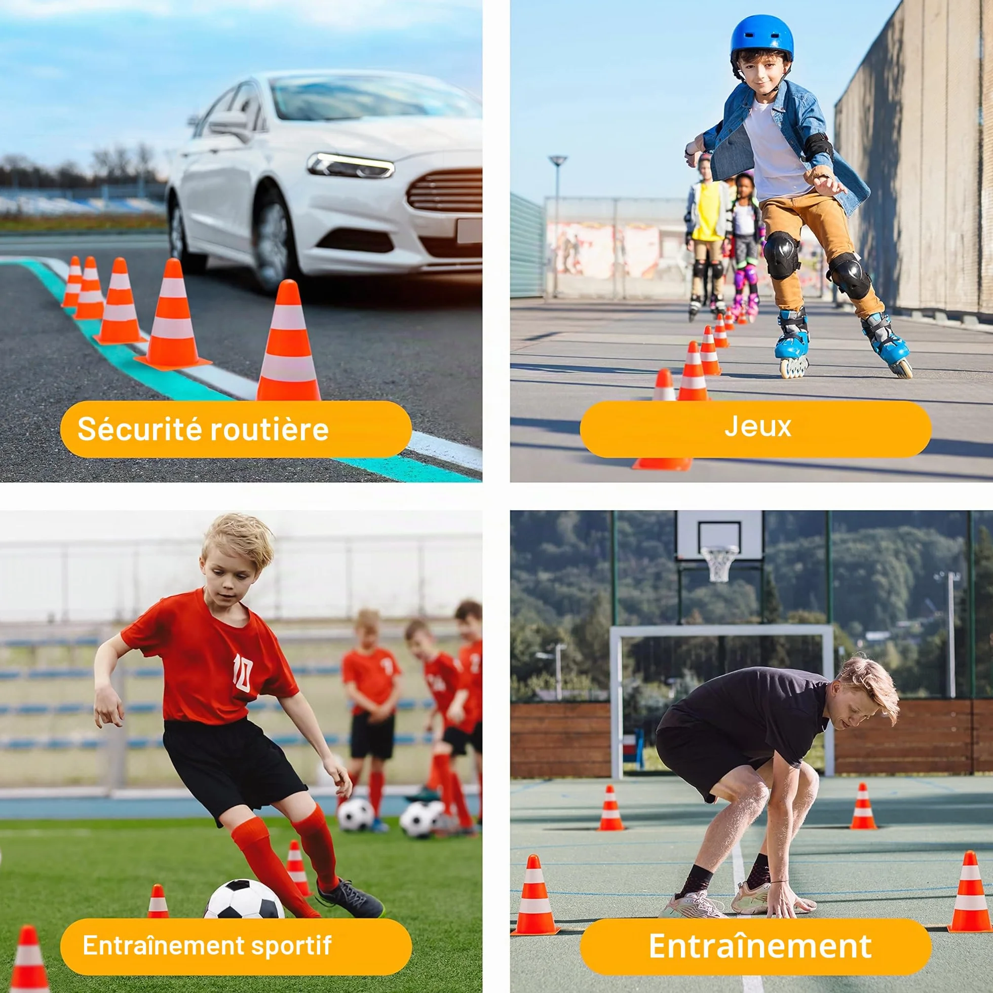 BRAMBLE 12 Cônes de Signalisation 23cm avec Bandes Réfléchissantes pour Sport, Football, Jeux Enfants