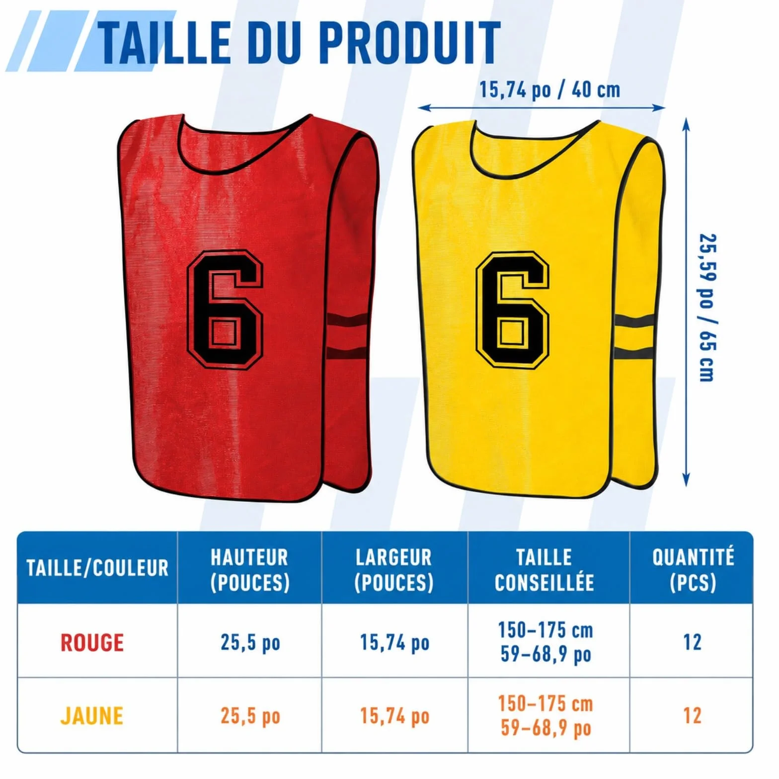 Dossards d'Entraînement Polyester Respirant pour Adultes – 24 Chasubles de Football Numérotées Réversibles Rouge & Jaune