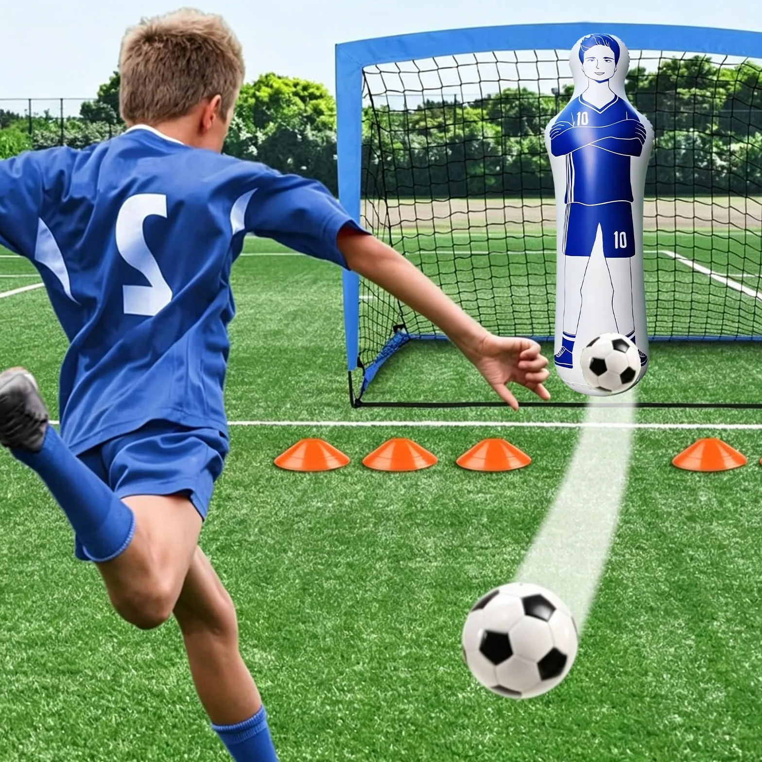 Mannequin de Football Gonflable 40 x 160 cm Gardien de But Bleu PVC 0,35 mm