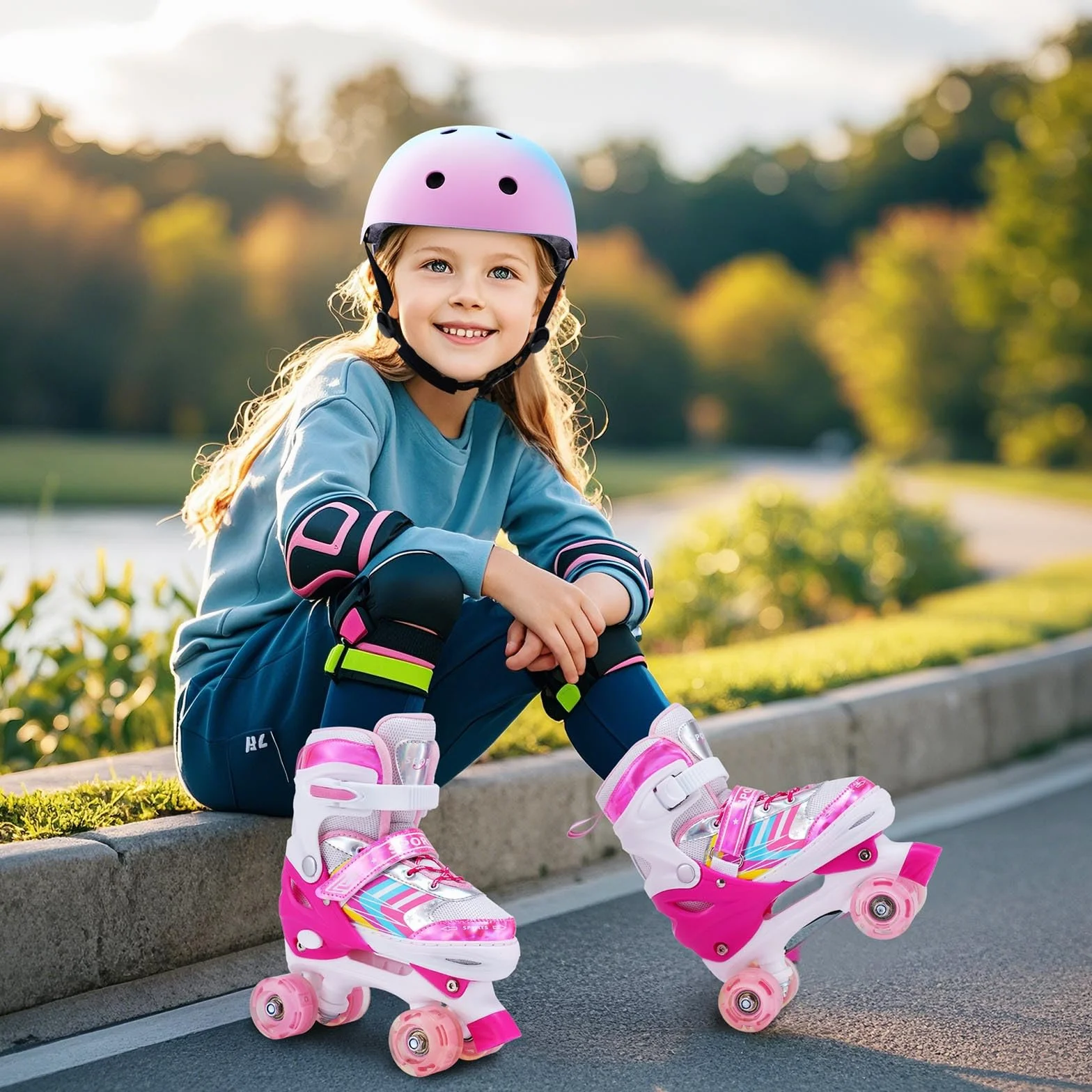 Rollers Enfant Fille Patins à roulettes 4 Taille réglable Light up Wheels Filles Garçons