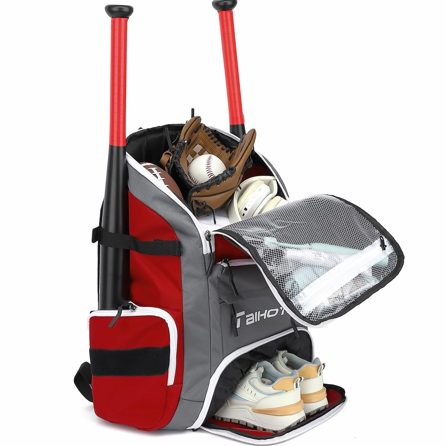 Sac à dos de baseball pour équipement, batte, gants, casque et accessoires, grand compartiment principal