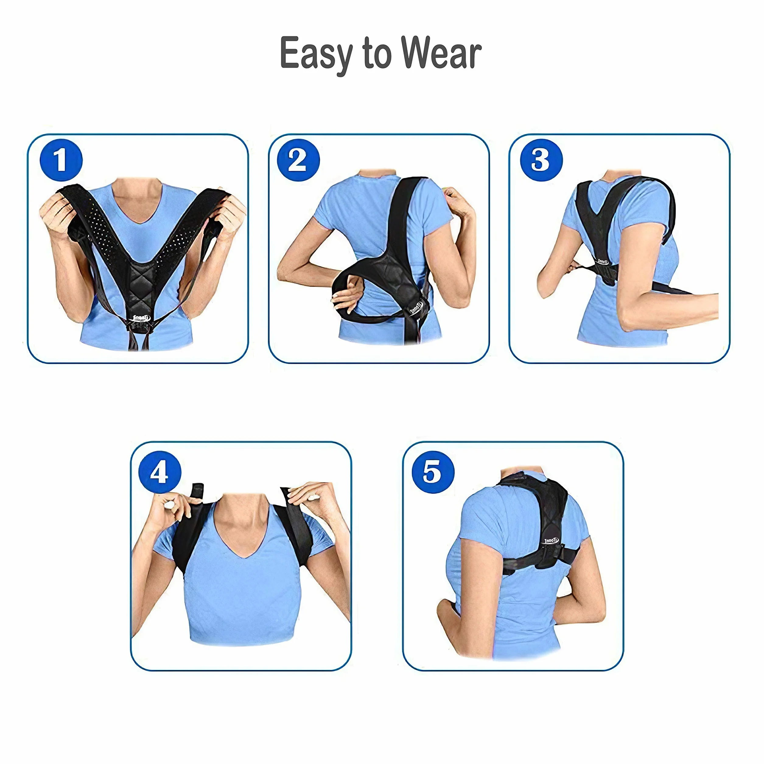 Correcteur de Posture Dos pour Hommes et Femmes - Ceinture Dorsale Ajustable Respirante Noir