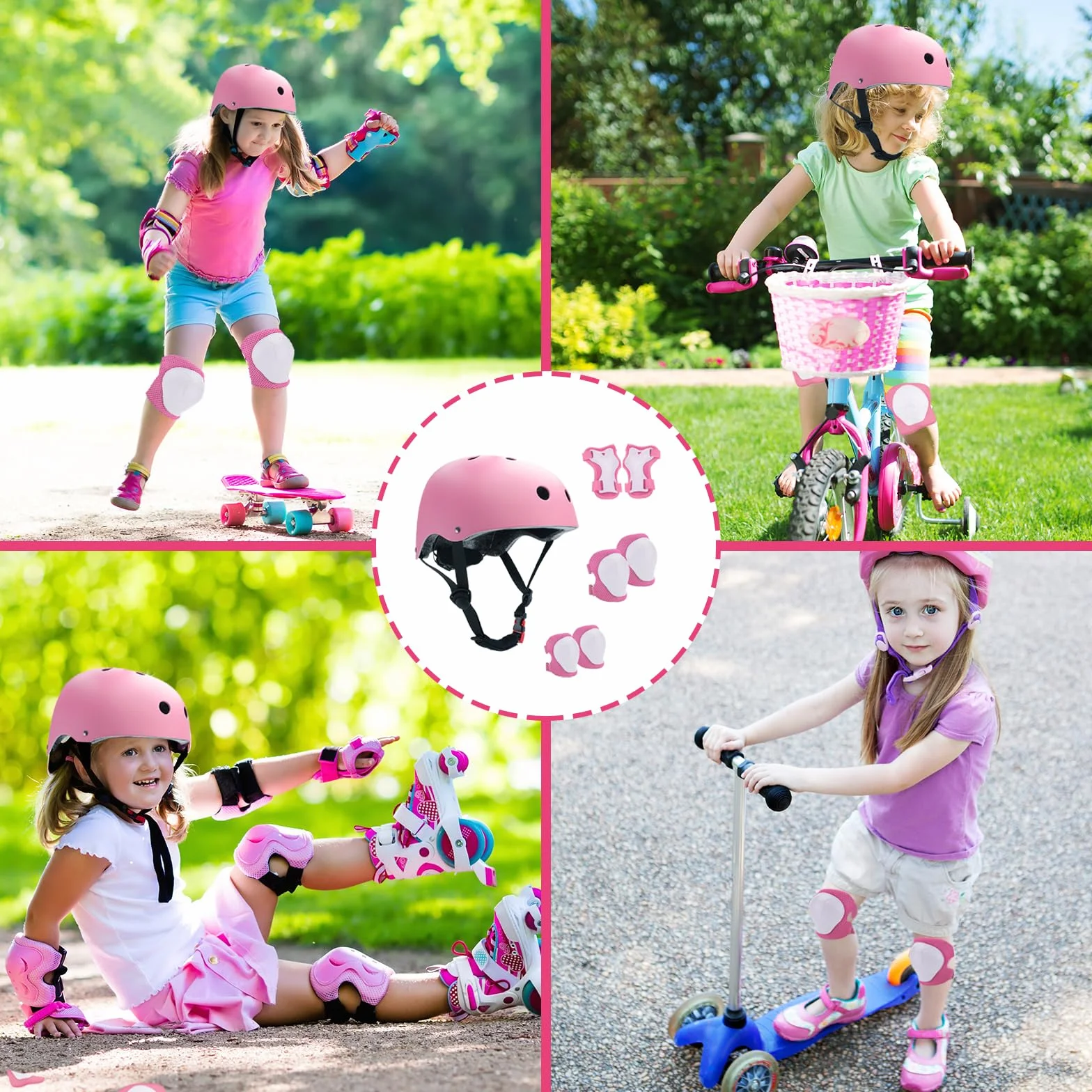 Protection Roller Enfant 7 Pièces Set Réglable Coudières Genouillère Casque Vélo Kit pour Roller Skateboard Trottinette