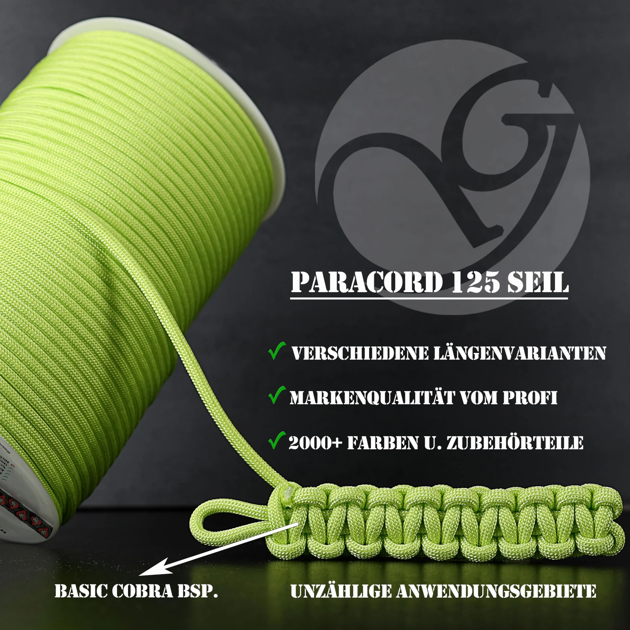 Ganzoo Paracord 125 Cordelette Tressée 1 mm Nylon Polyester Noire pour Bracelet, Couteau, Collier, Laisse, Randonnée