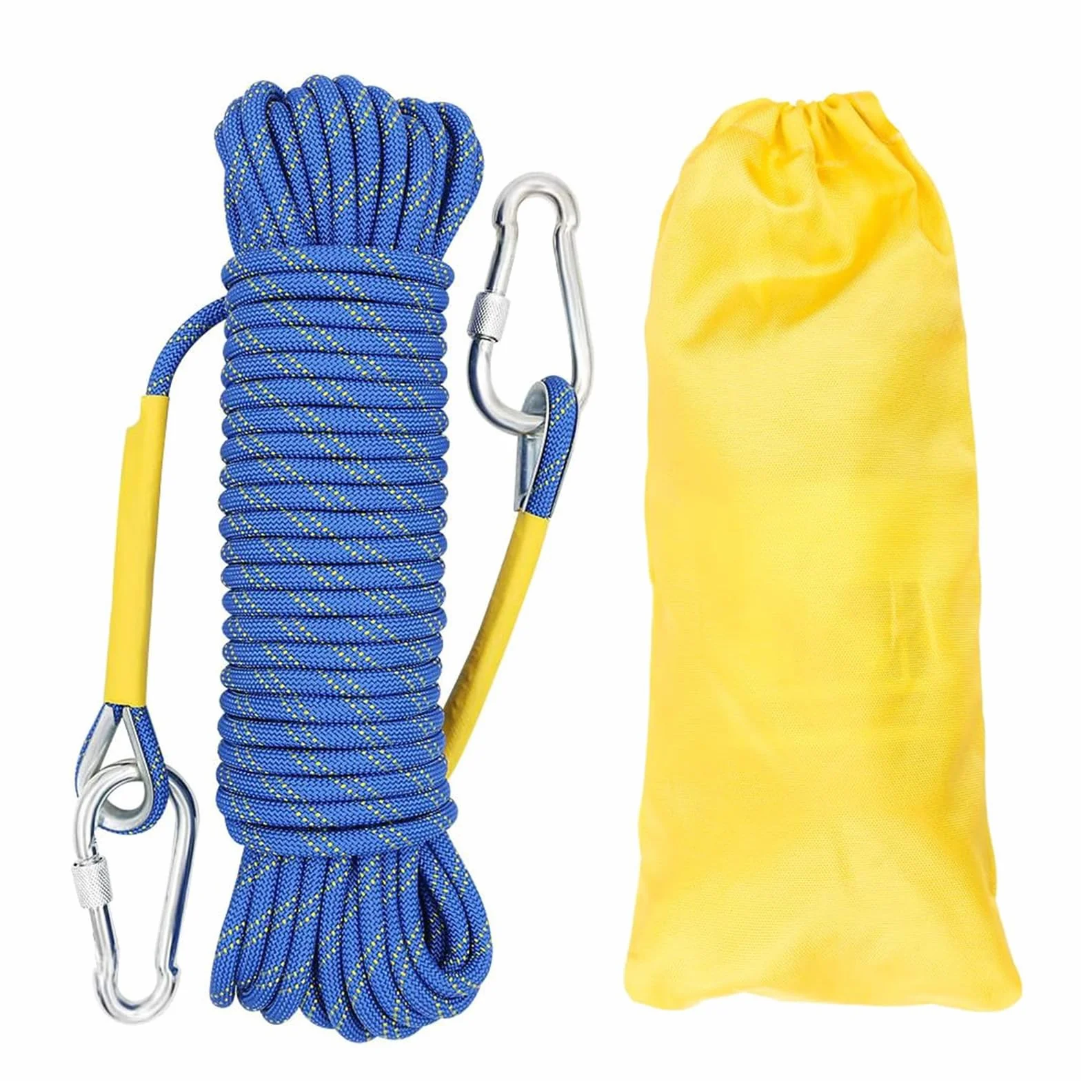 Corde d'escalade Statique 10mm 40m avec 2 Mousquetons pour Sauvetage Incendie