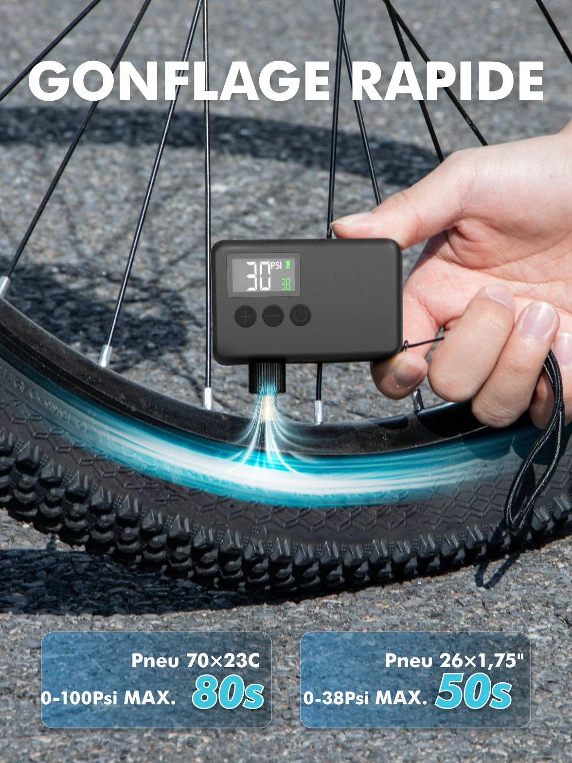 GPUTEK Pompe À Vélo Électrique, Auto-Off Et Lumière LED, pour Valves Presta Et Schrader