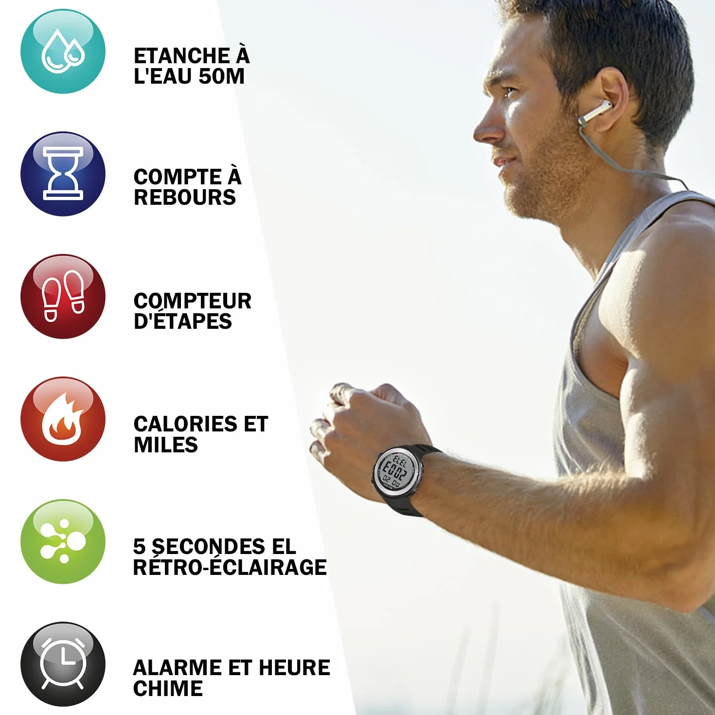 Hearkent Montre podomètre étanche pour Personnes âgées sans Bluetooth Compteur de Pas Noir
