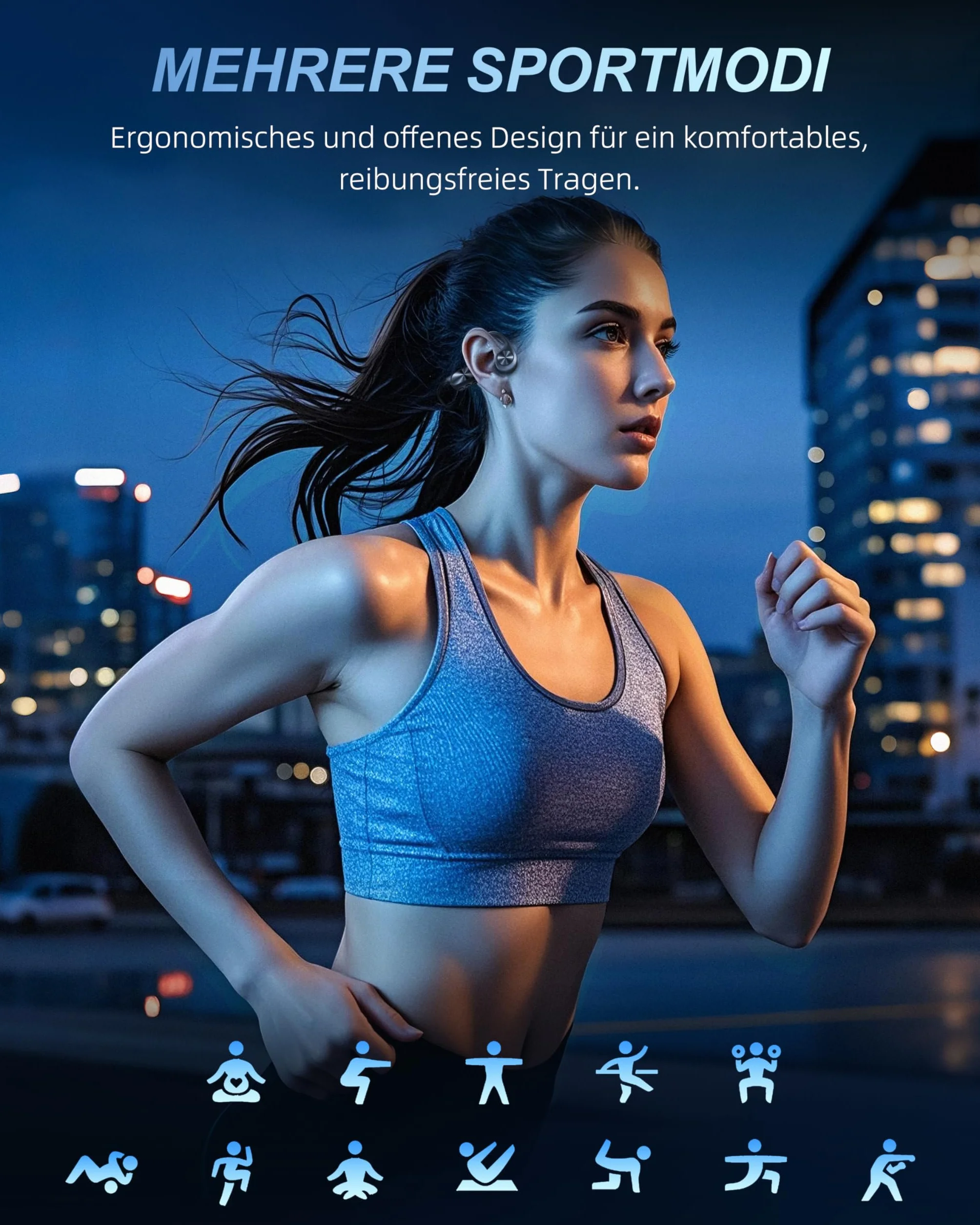 WalkerFit Casque Conduction Osseuse Bluetooth 5.4 Étanche IPX8 MP3 Intégré 32Go Écouteur Sport sans Fil Open Ear Léger