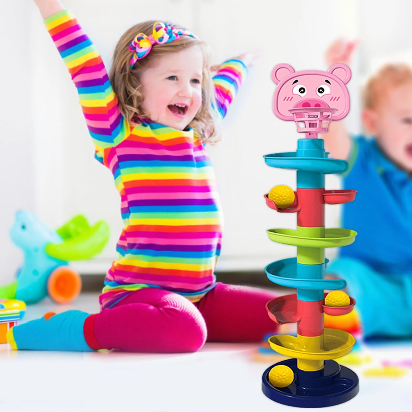 Tour de balle éducative Montessori pour tout-petits - Jouet de mouvement coloré à 7 niveaux