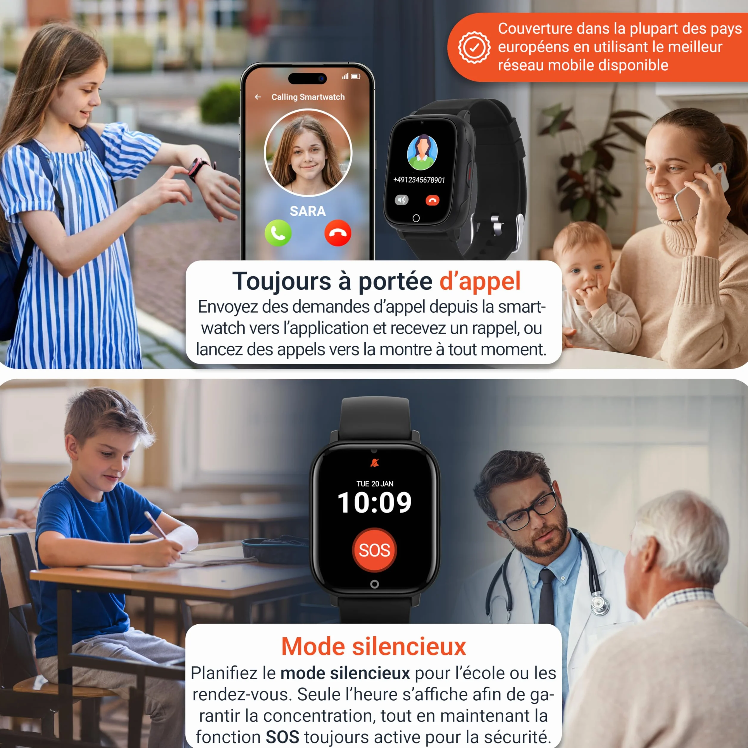 PAJ Smartwatch Finder 4G Montre GPS Enfants Seniors Appel Localisation Temps Réel SOS Caméra Étanche