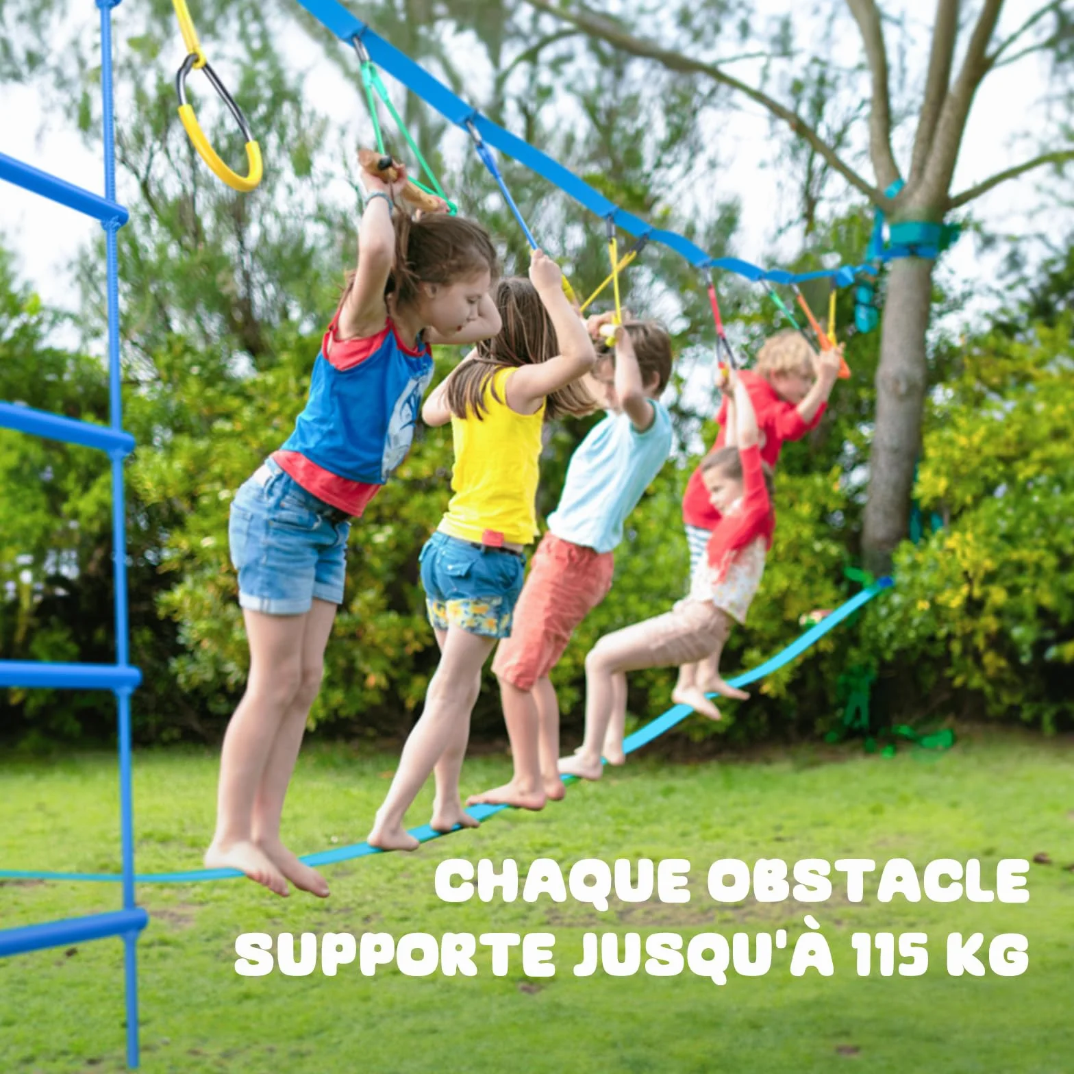 Hapfan Parcours Ninja d'obstacles 15m×2 Slackline avec 8 Obstacles à Suspendre Mixte Kit Plein air