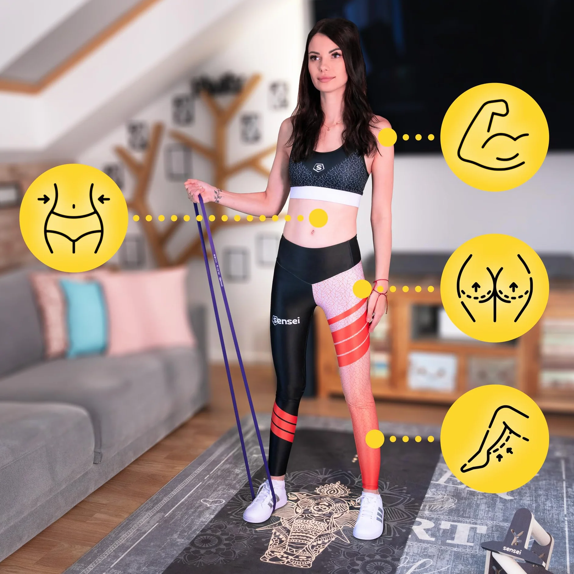 SENSEI Bande Élastique Musculation Traction – Élastique Résistance Latex Naturel avec E-Book