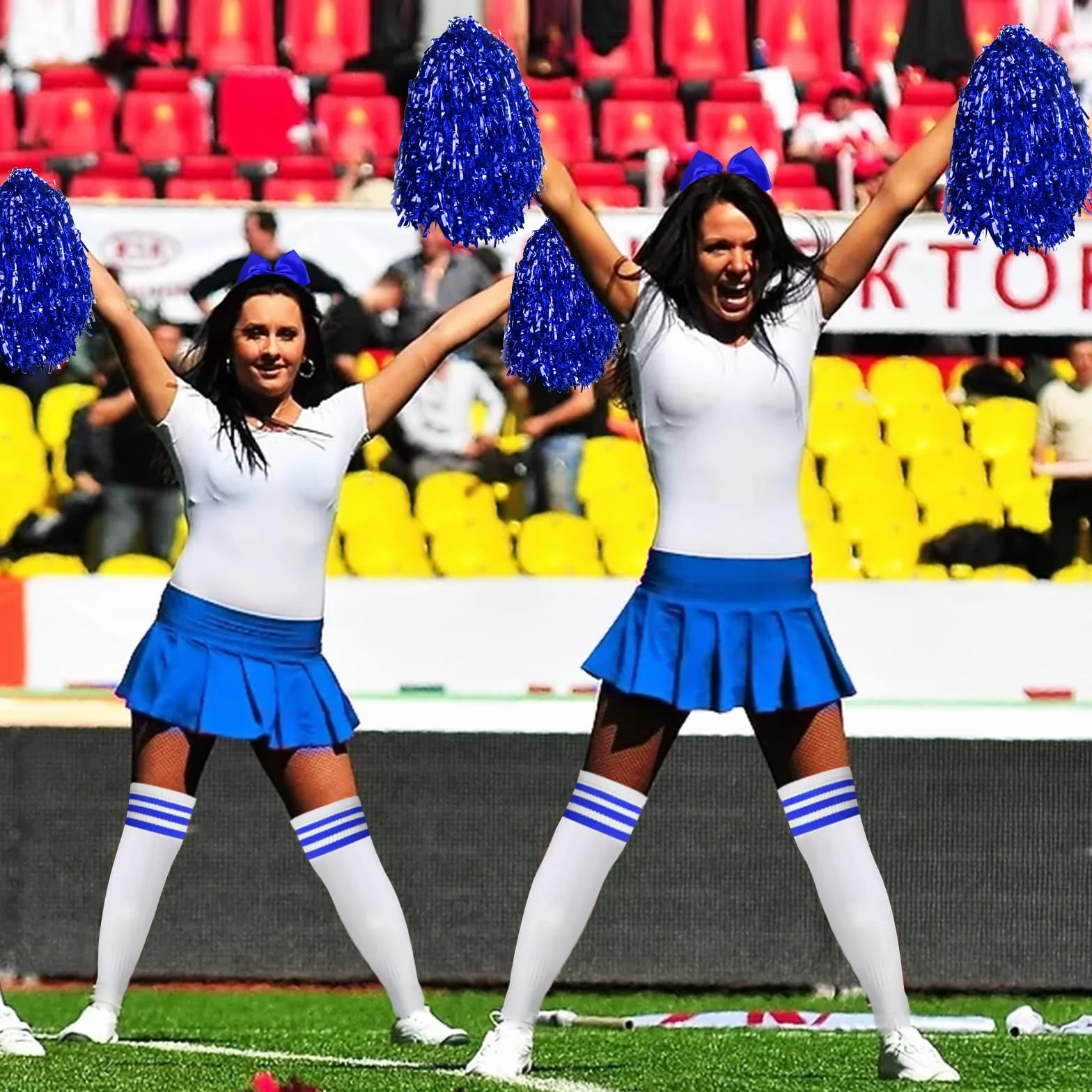 Pompons Pom-pom Girl 2 Pièces avec Poignées pour Cheerleading Gymnastique Bleu