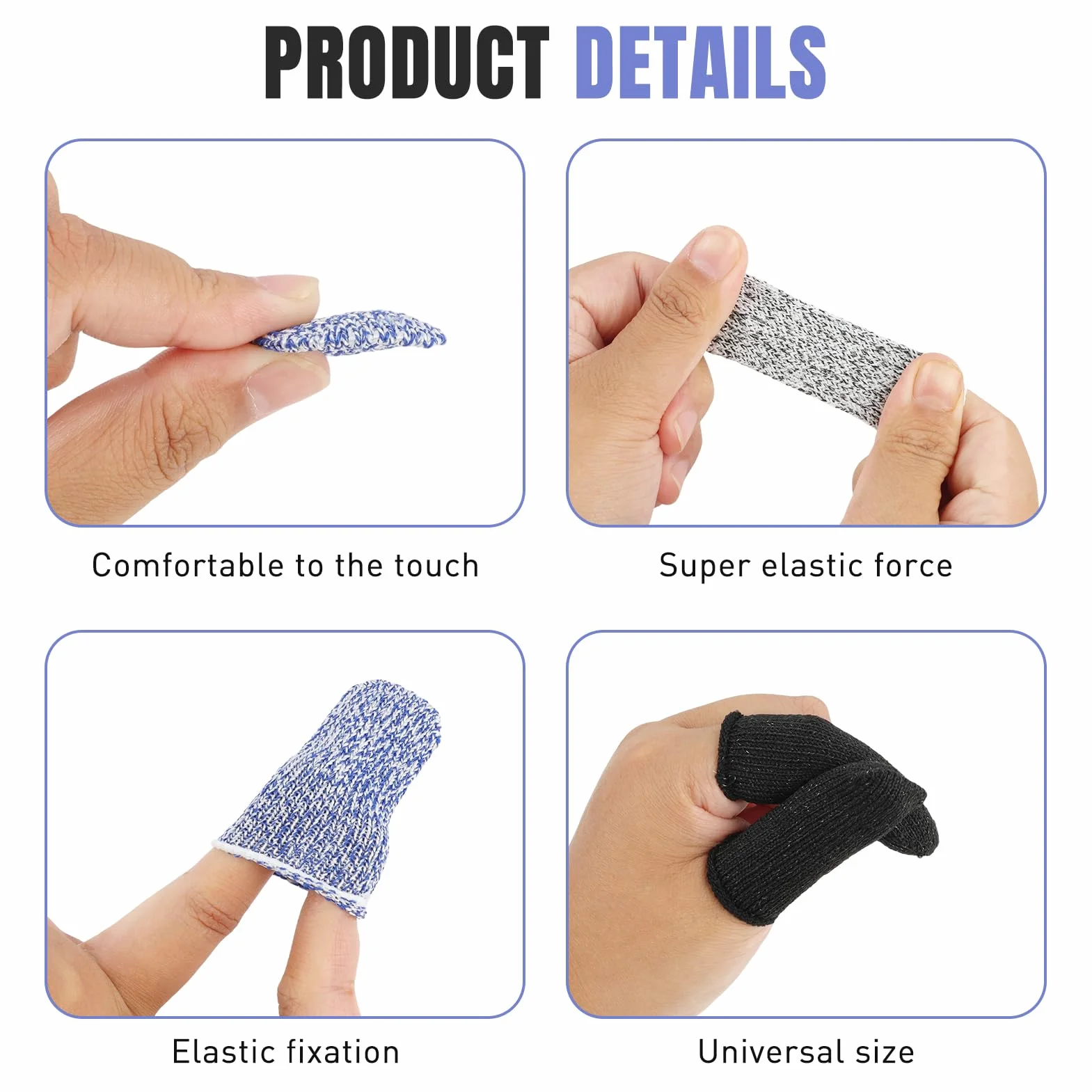 Doigtiers Réutilisables en Silicone, Protection Résistante aux Coupures pour Cuisine, Jardinage, Sculpture - Bleu, Noir, Gris
