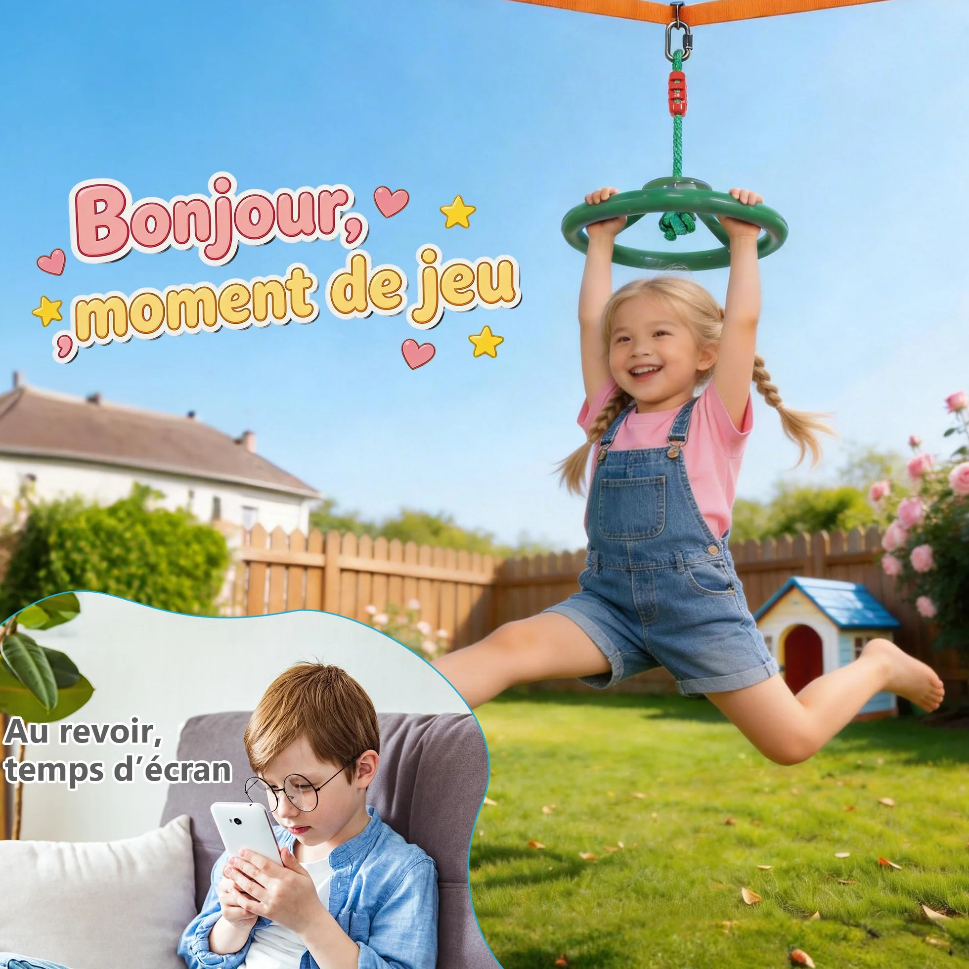 Slackline Kit pour Enfants 15M Ninja Parcours d'obstacles avec Échelles et Accessoires