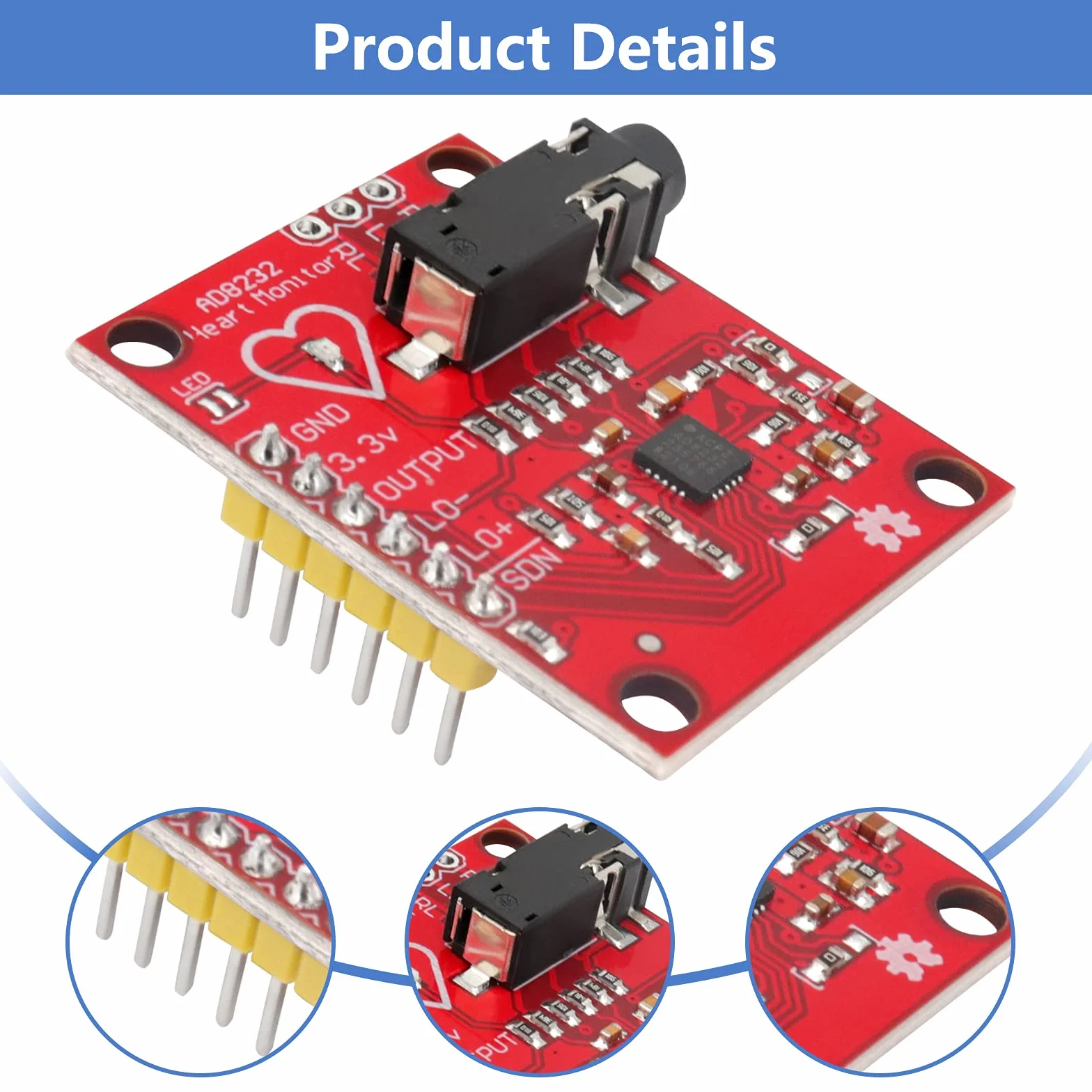Module ECG AD8232 Capteur Fréquence Cardiaque pour Arduino avec Câble