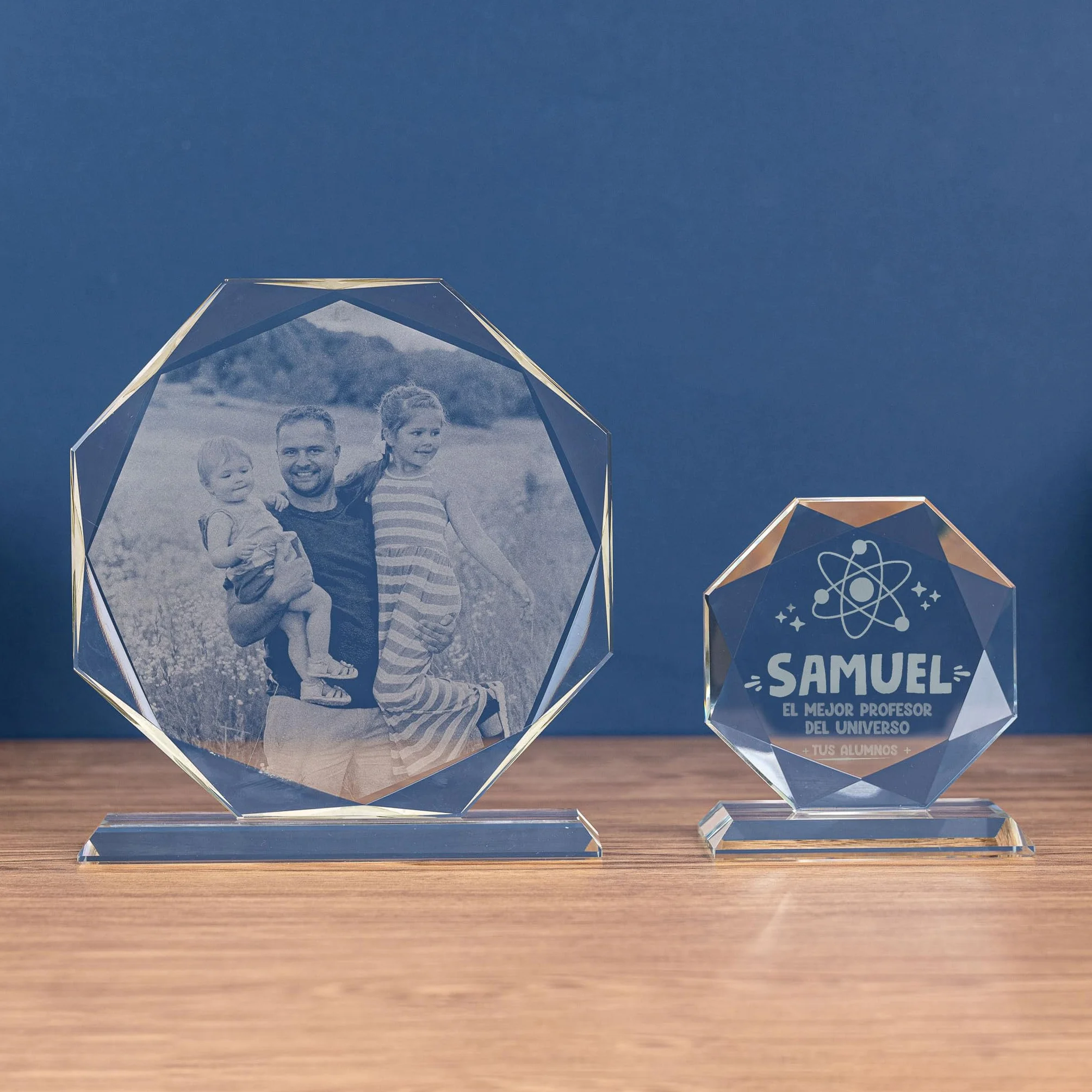 Trophée Personnalisé Verre Gravé Octogonal avec Nom et Texte Boîtier de Rangement Inclus
