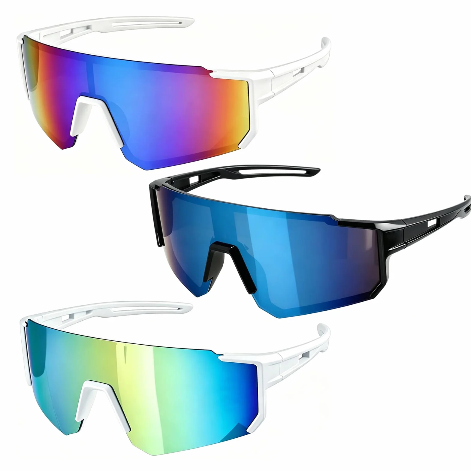 Lunettes de Vélo Non Polarisées Sport UV400 Protection Anti-UV Lot de 3 Homme Femme